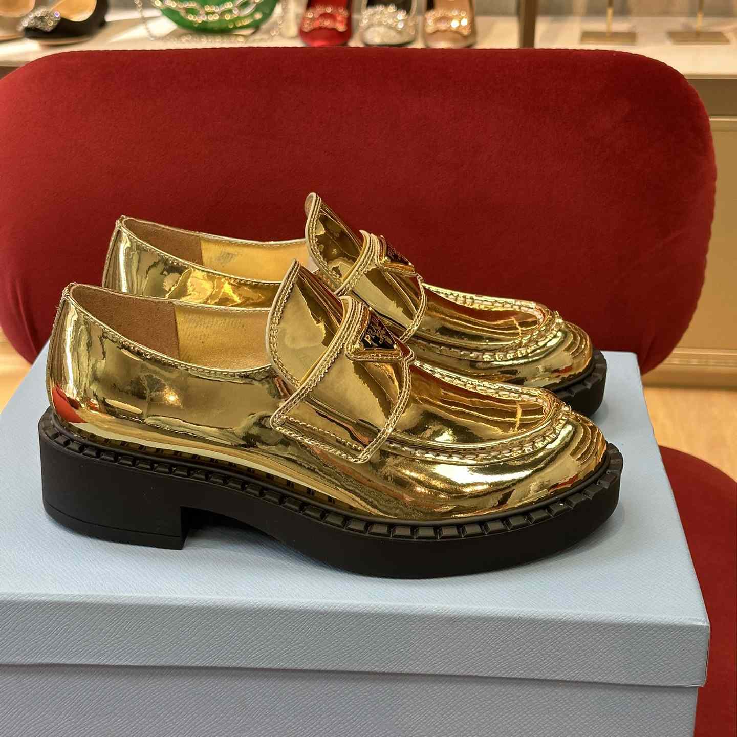 Prada Metallic Leather Loafers - DopestKickz
