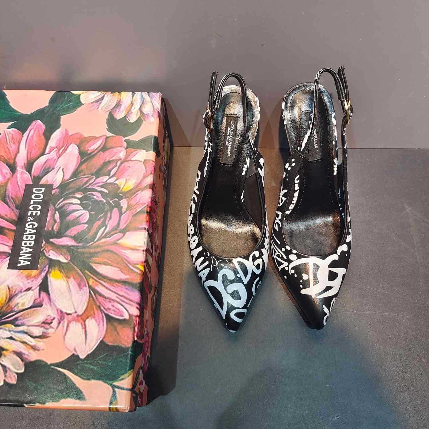 Dolce & Gabbana Calfskin Slingbacks With Logo Print - DopestKickz