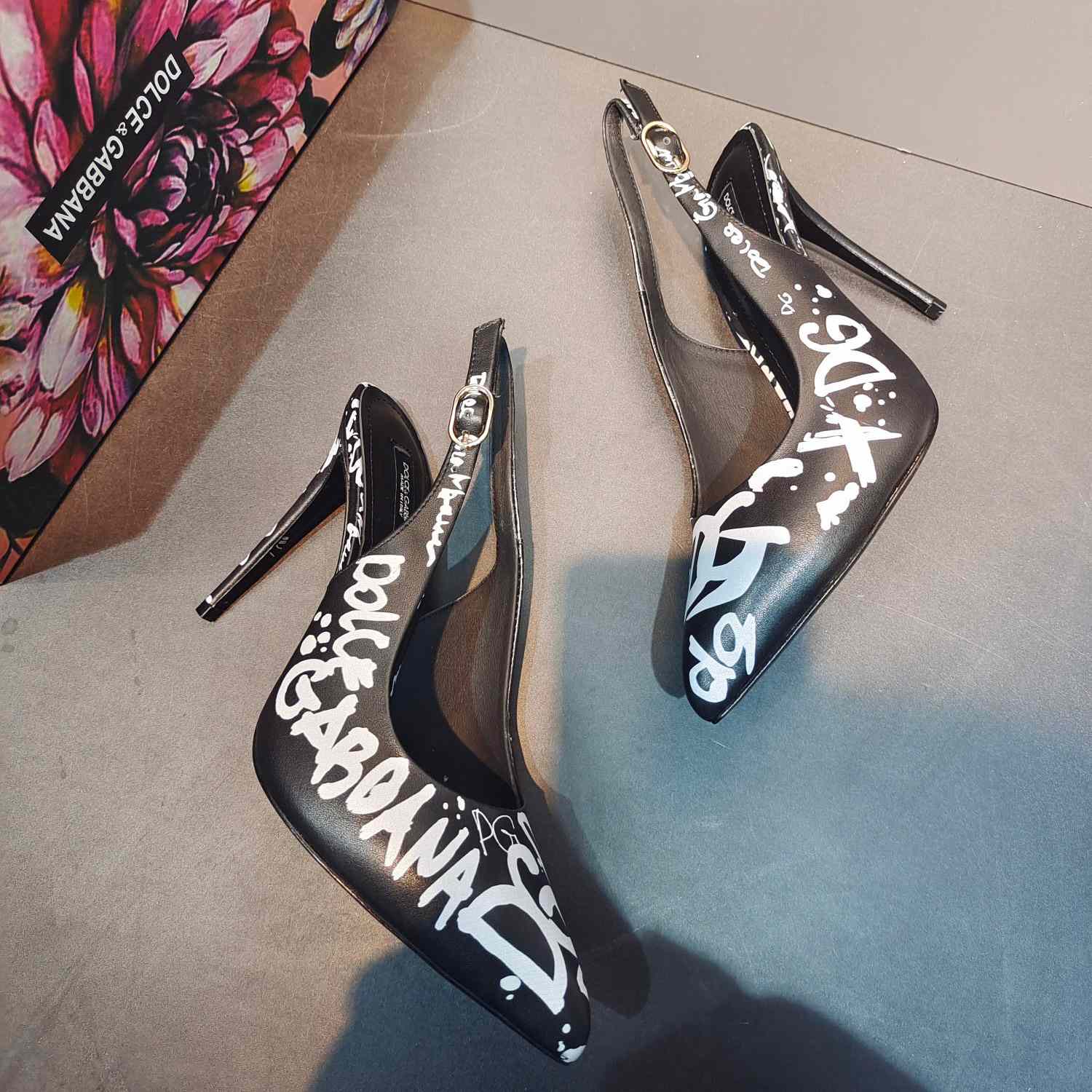 Dolce & Gabbana Calfskin Slingbacks With Logo Print - DopestKickz