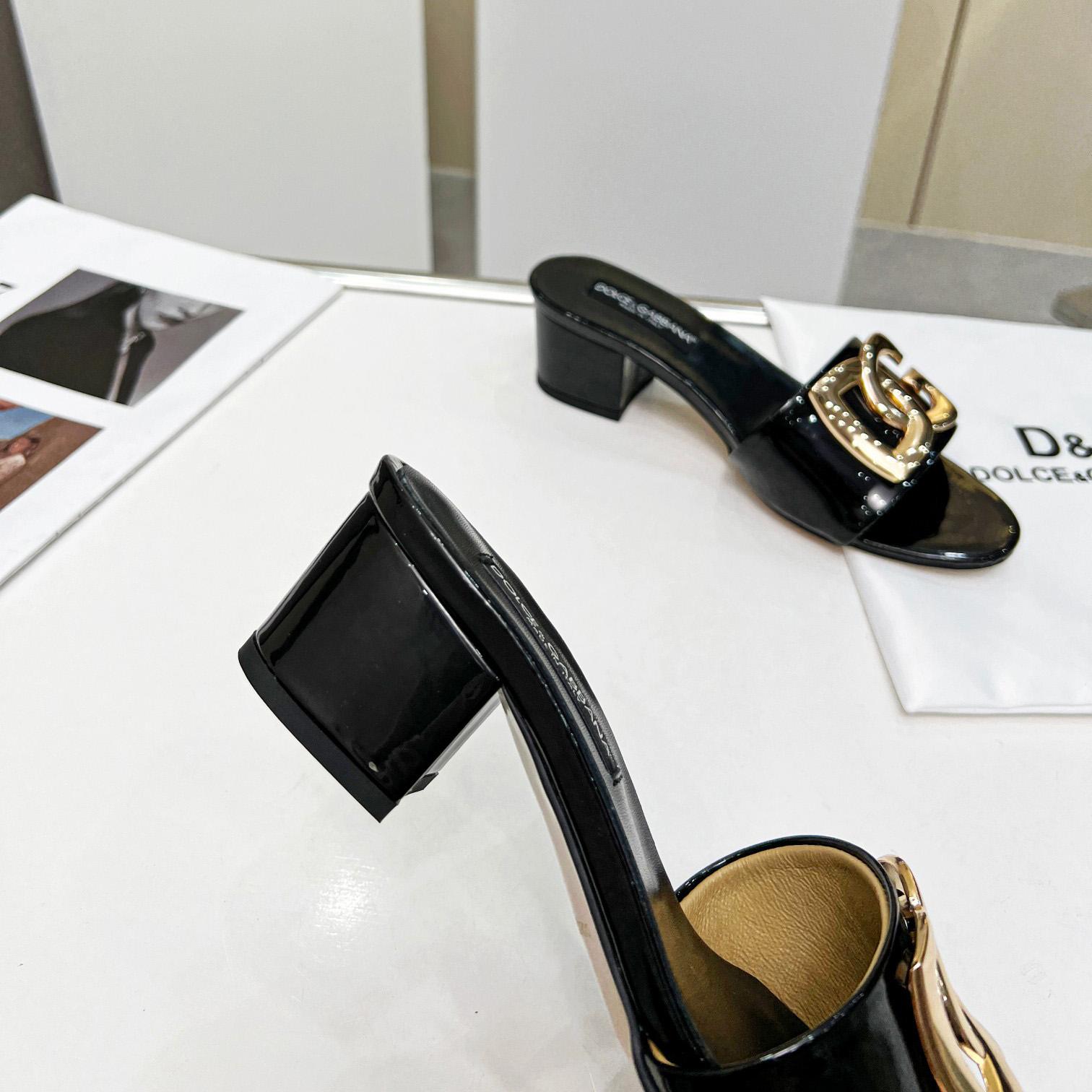 Dolce & Gabbana Polished Calfskin Sliders With DG Logo - DopestKickz