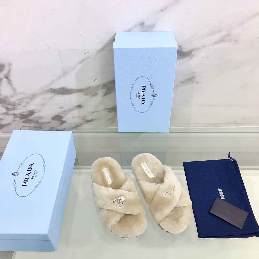 Prada Shearling Sandals - DopestKickz