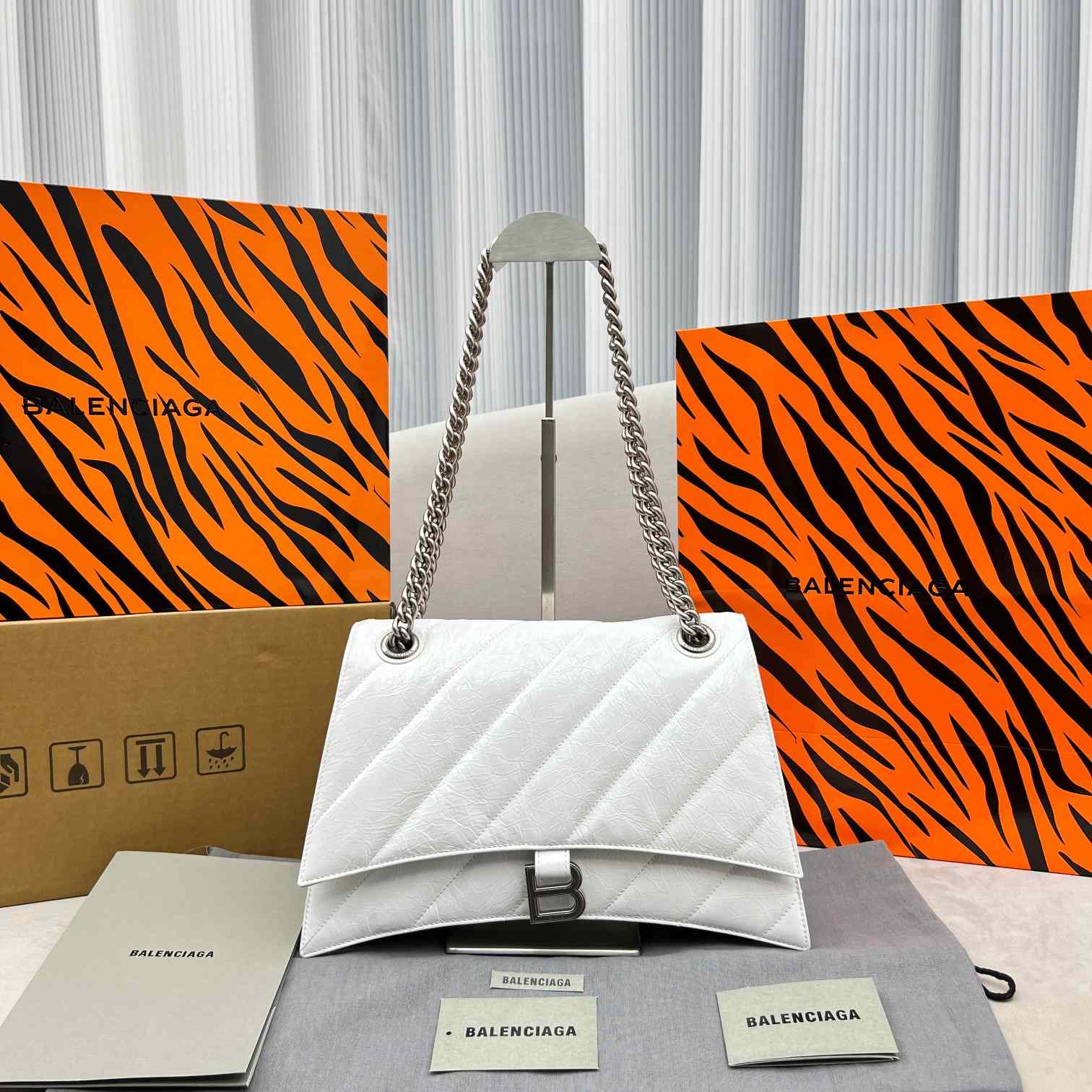 Balenciaga Women's Crush Medium Chain Bag Quilted In Optic White(31-20-12cm) - DopestKickz