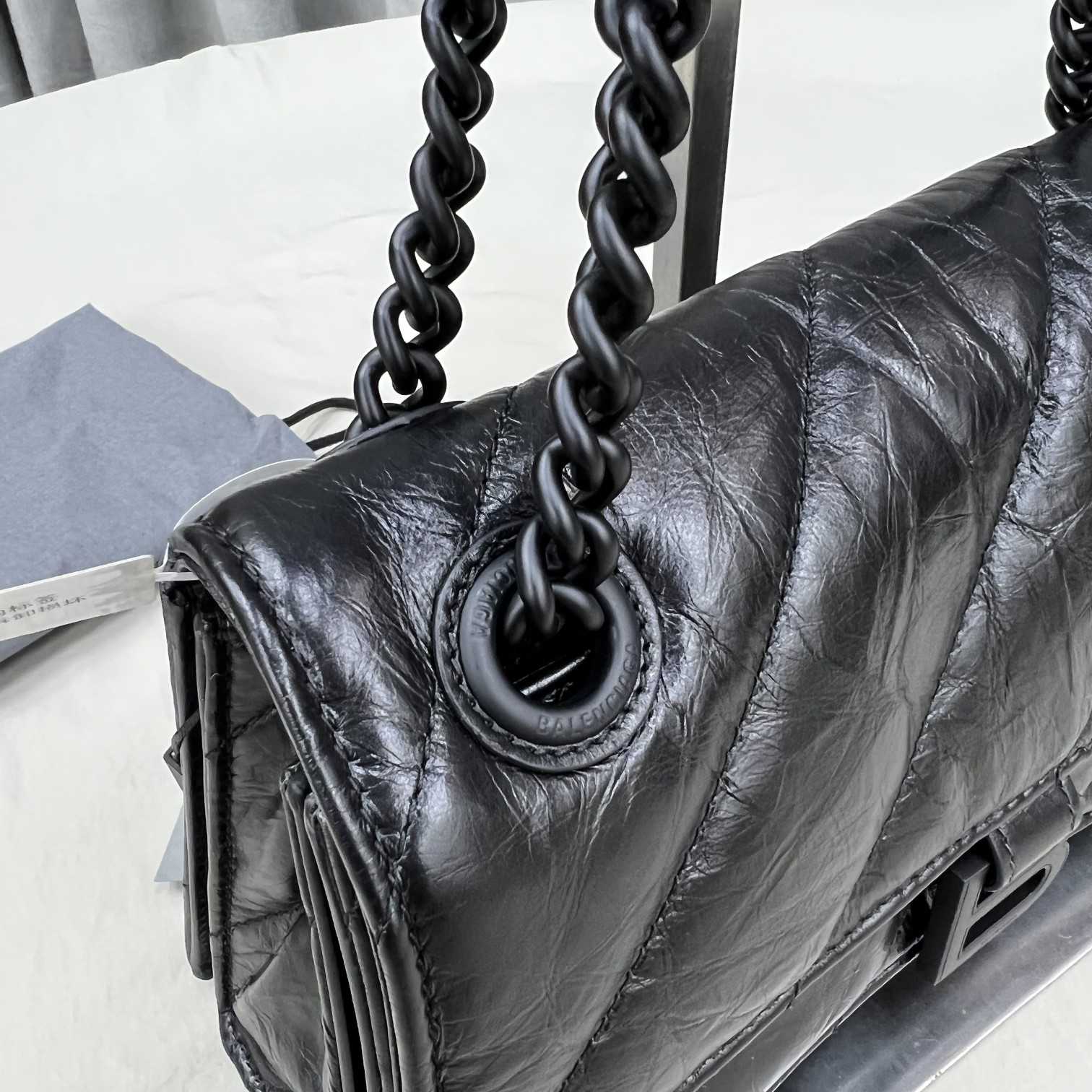 Balenciaga Women's Crush Small Chain Bag Quilted In Black(25-15-9.5cm) - DopestKickz