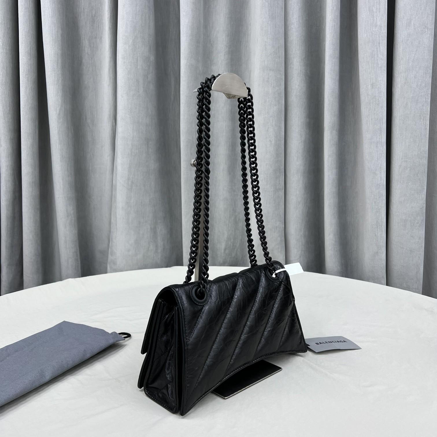 Balenciaga Women's Crush Small Chain Bag Quilted In Black(25-15-9.5cm) - DopestKickz