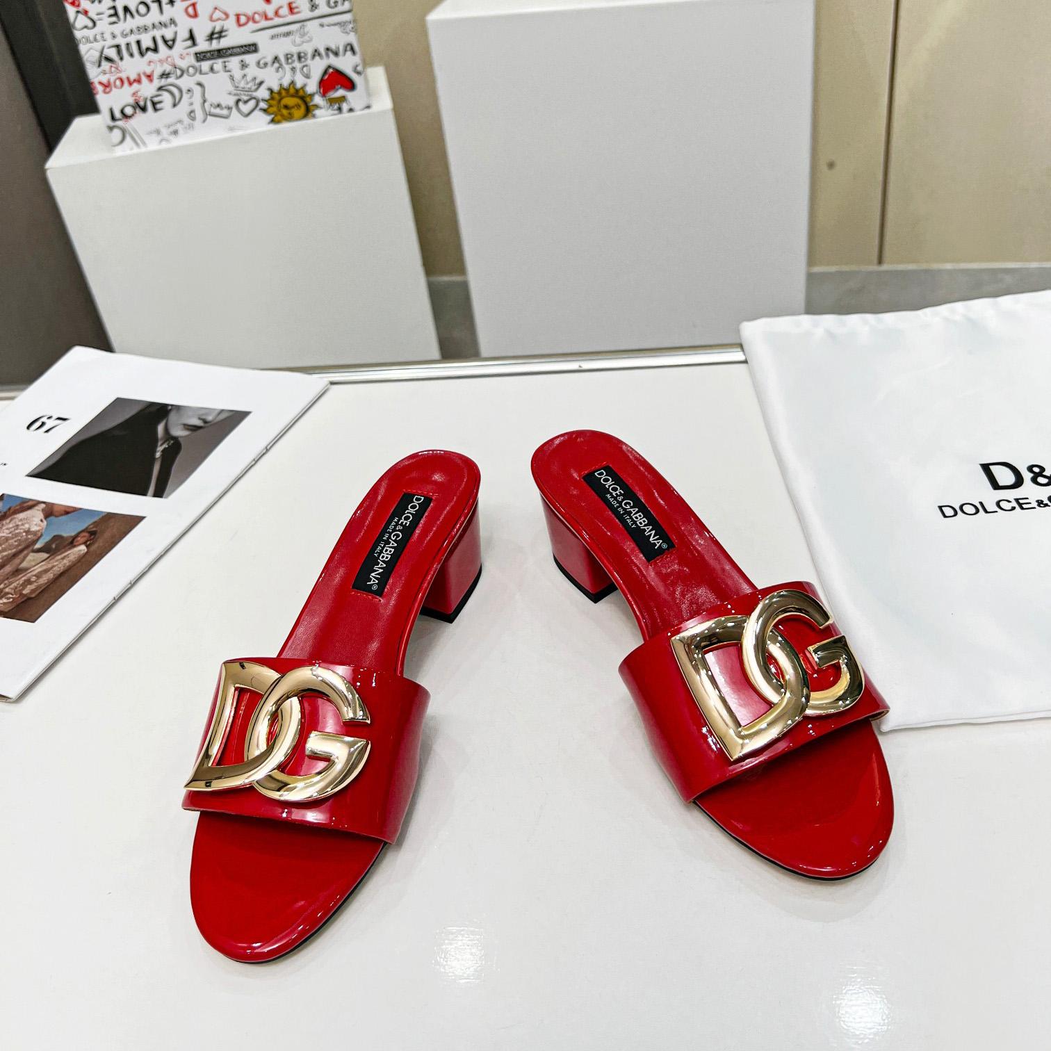 Dolce & Gabbana Polished Calfskin Sliders With DG Logo - DopestKickz