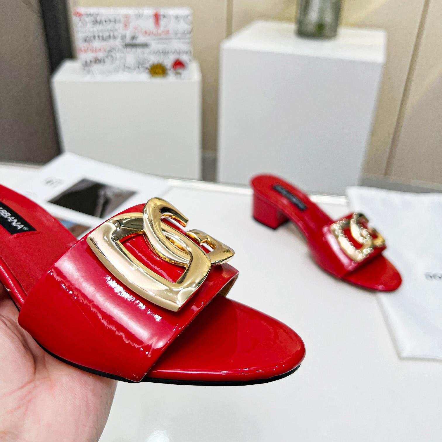 Dolce & Gabbana Polished Calfskin Sliders With DG Logo - DopestKickz