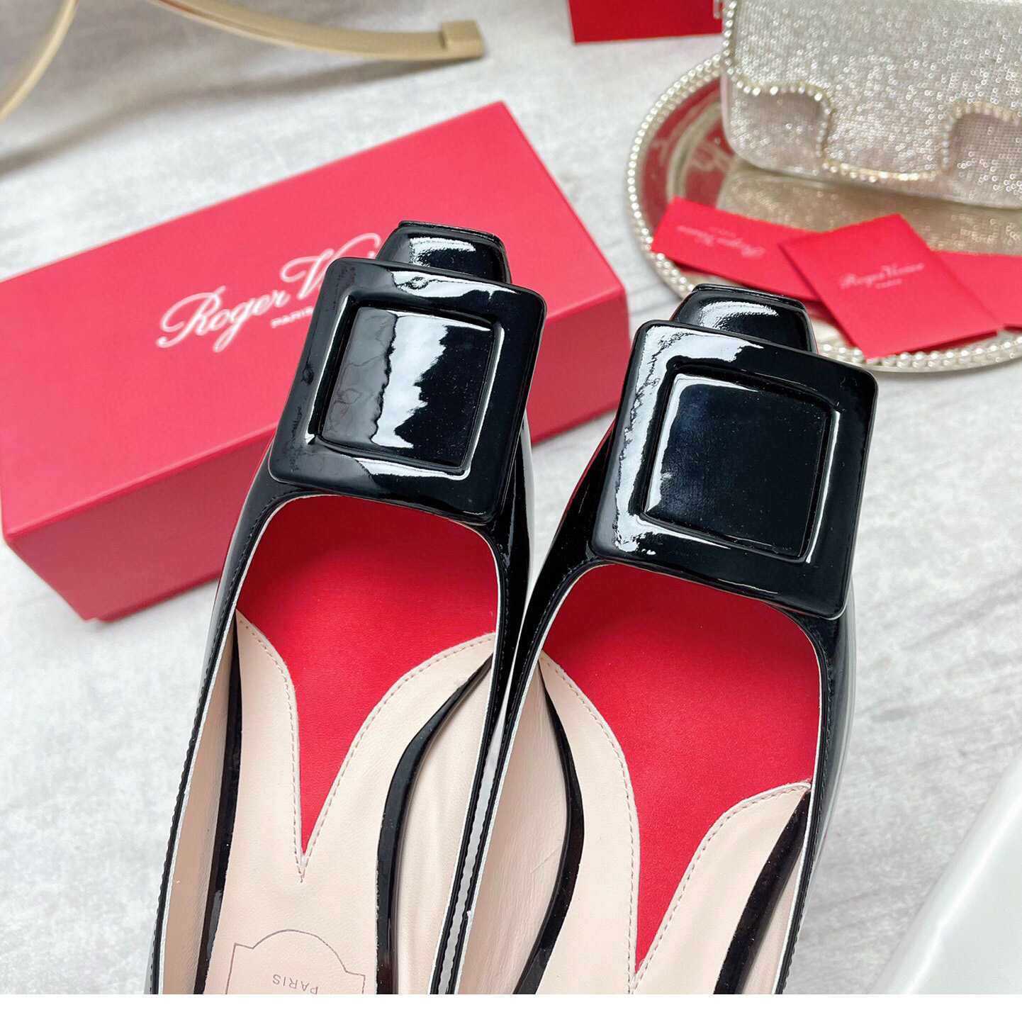 Roger Vivier Strass Heel Covered Buckle Ballerinas In Patent Leather - DopestKickz