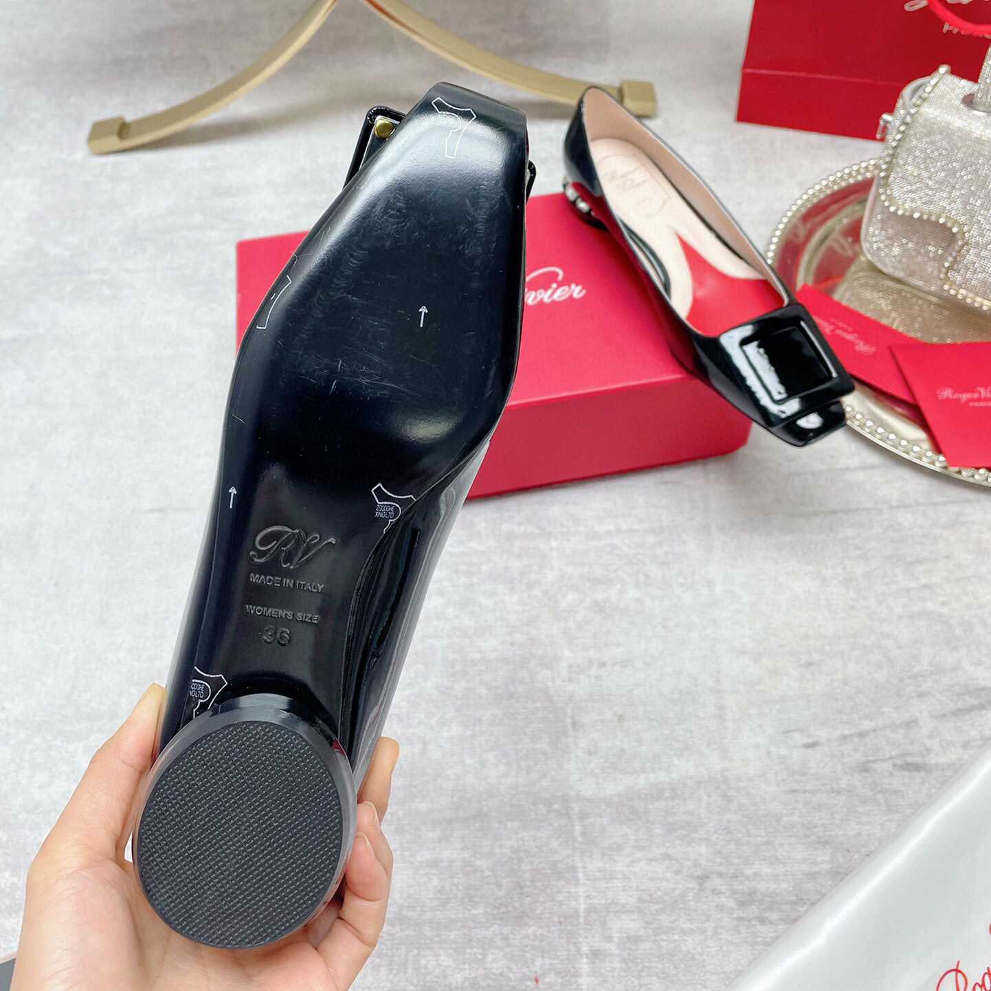 Roger Vivier Strass Heel Covered Buckle Ballerinas In Patent Leather - DopestKickz
