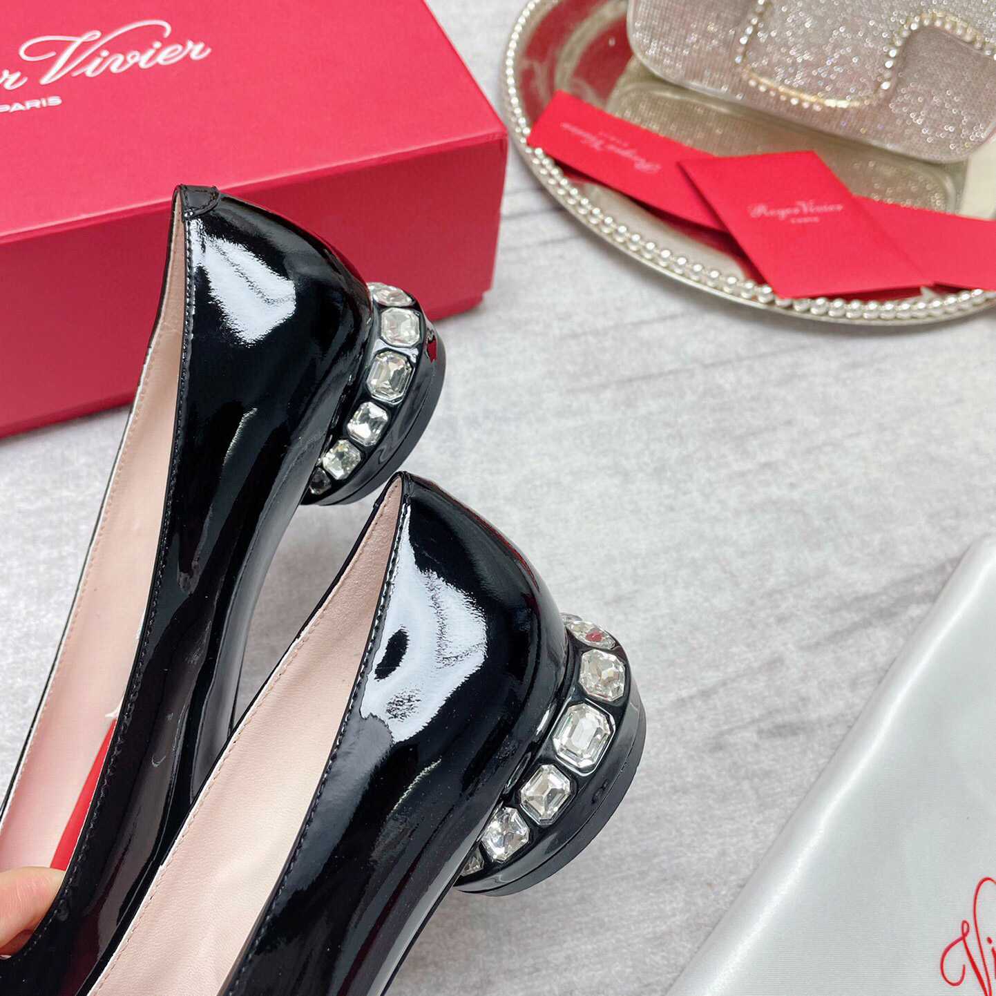 Roger Vivier Strass Heel Covered Buckle Ballerinas In Patent Leather - DopestKickz