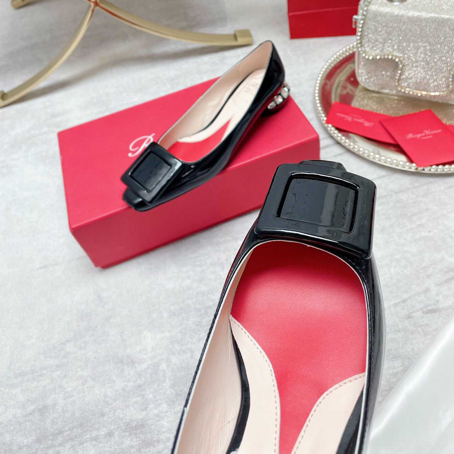 Roger Vivier Strass Heel Covered Buckle Ballerinas In Patent Leather - DopestKickz