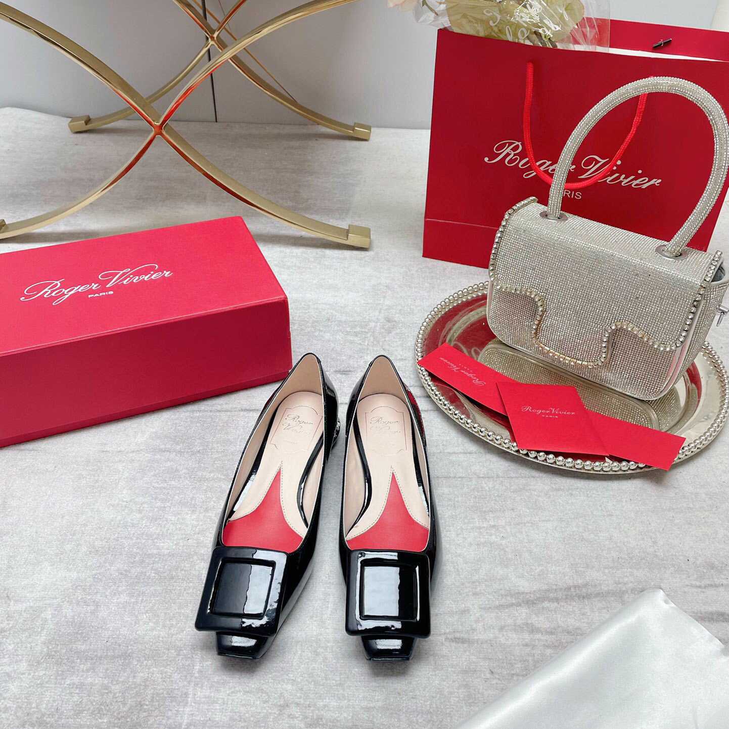 Roger Vivier Strass Heel Covered Buckle Ballerinas In Patent Leather - DopestKickz