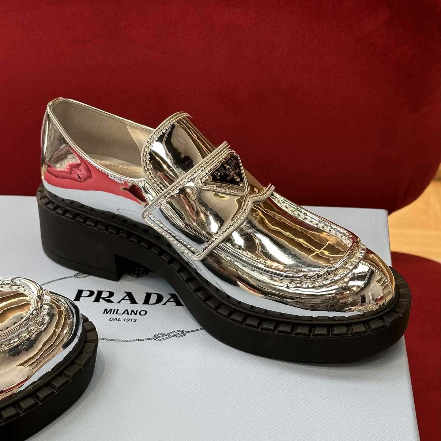 Prada Metallic Leather Loafers - DopestKickz