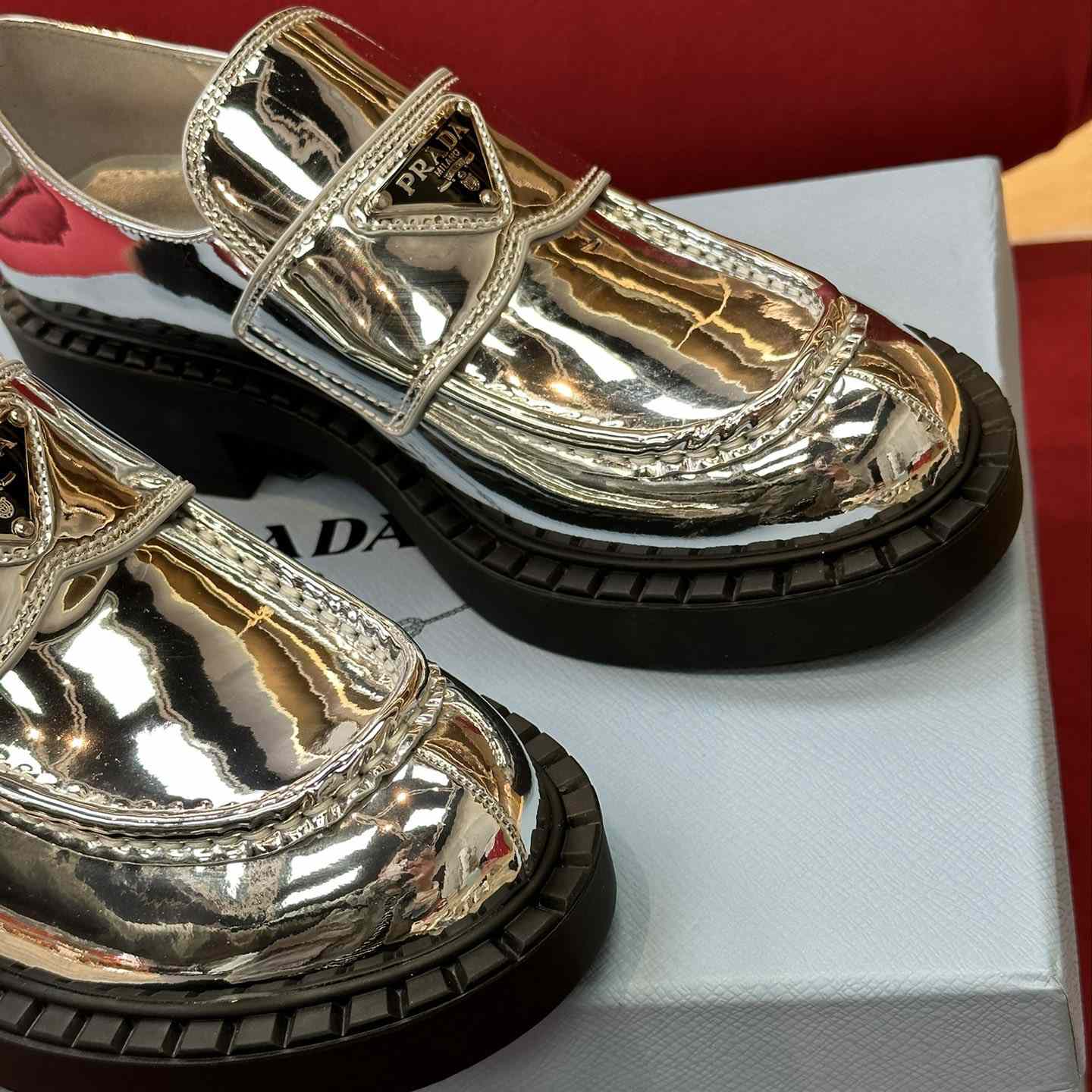 Prada Metallic Leather Loafers - DopestKickz