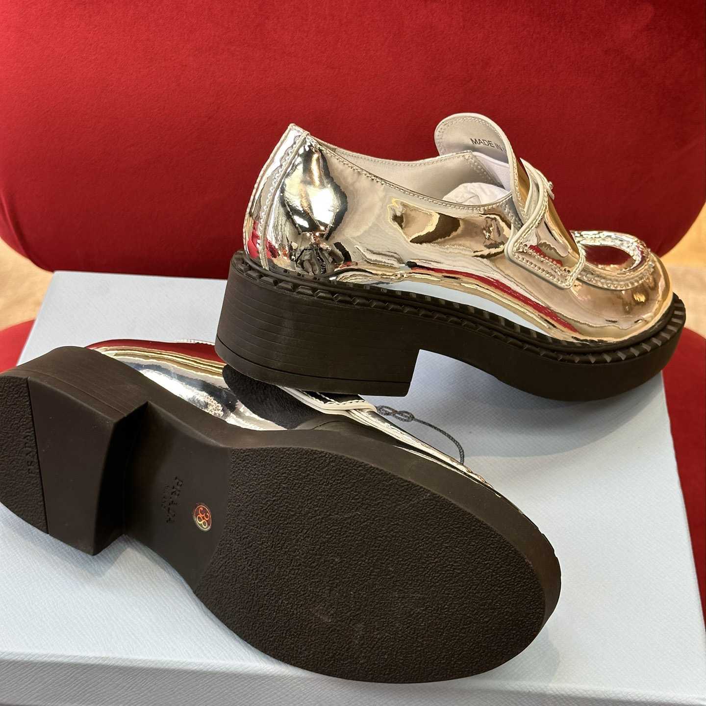 Prada Metallic Leather Loafers - DopestKickz