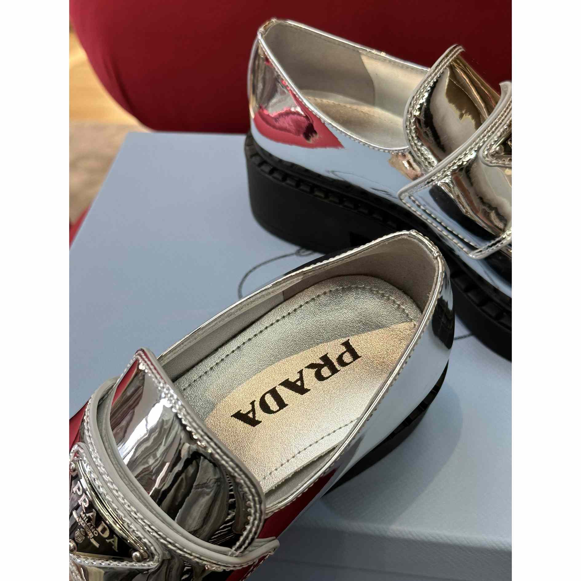 Prada Metallic Leather Loafers - DopestKickz