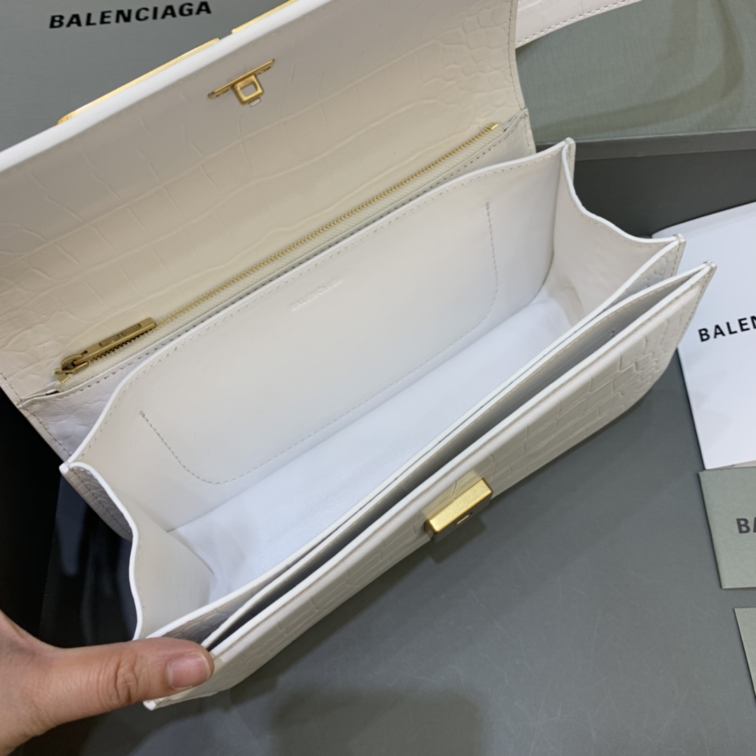 Balenciaga Women's Gossip Small Bag In Stripe Embossed Calfskin In White(23.5-12.4-10.4cm) - DopestKickz