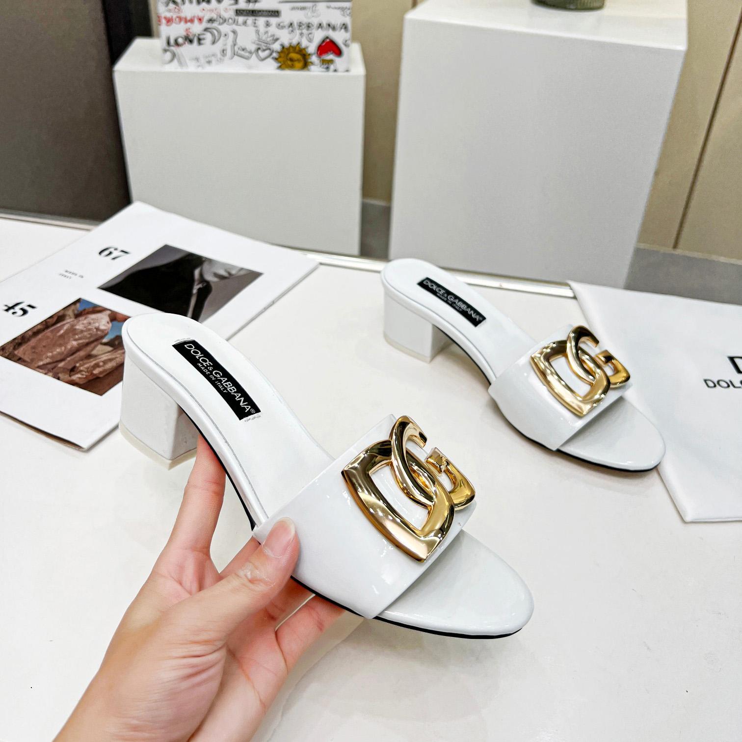 Dolce & Gabbana Polished Calfskin Sliders With DG Logo - DopestKickz