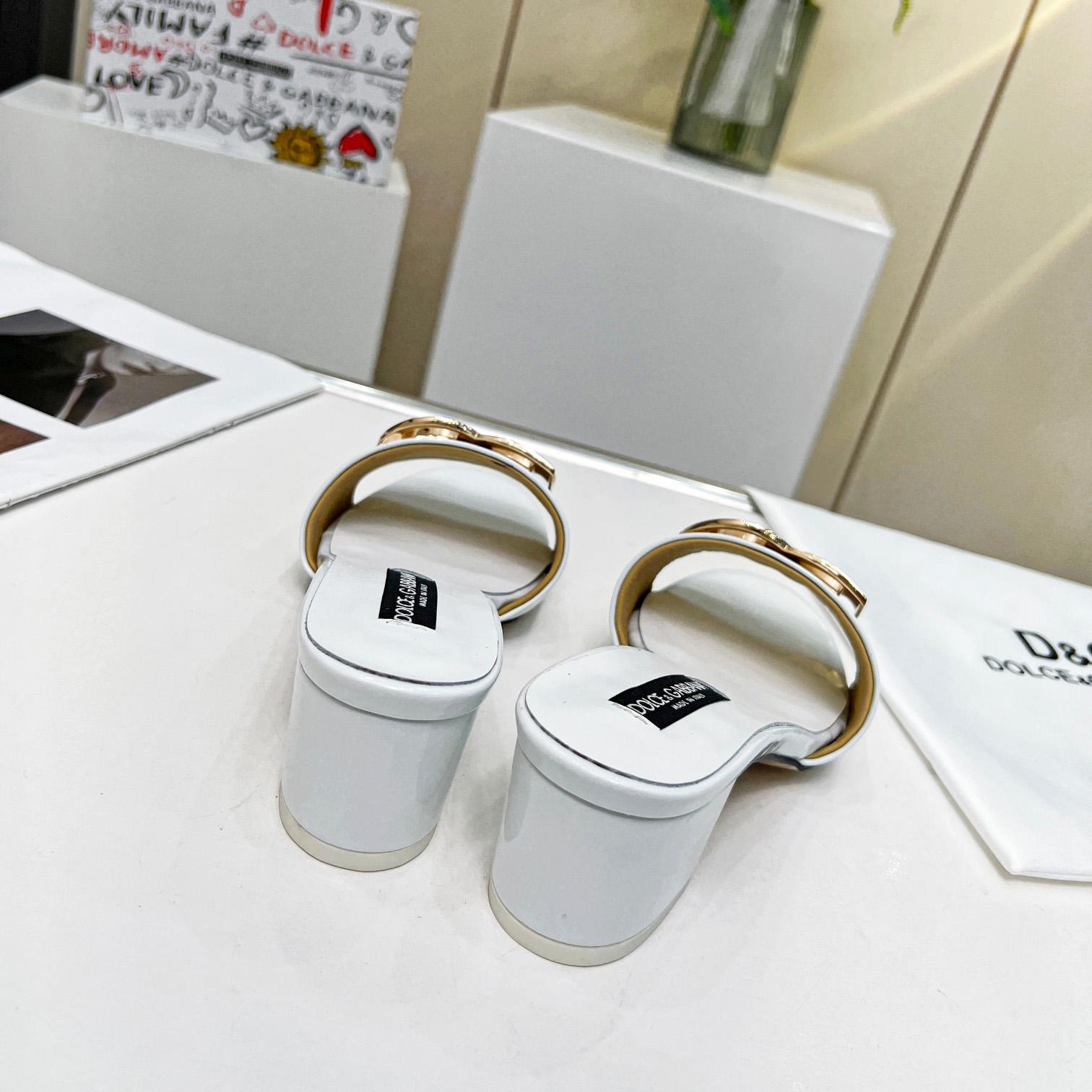 Dolce & Gabbana Polished Calfskin Sliders With DG Logo - DopestKickz