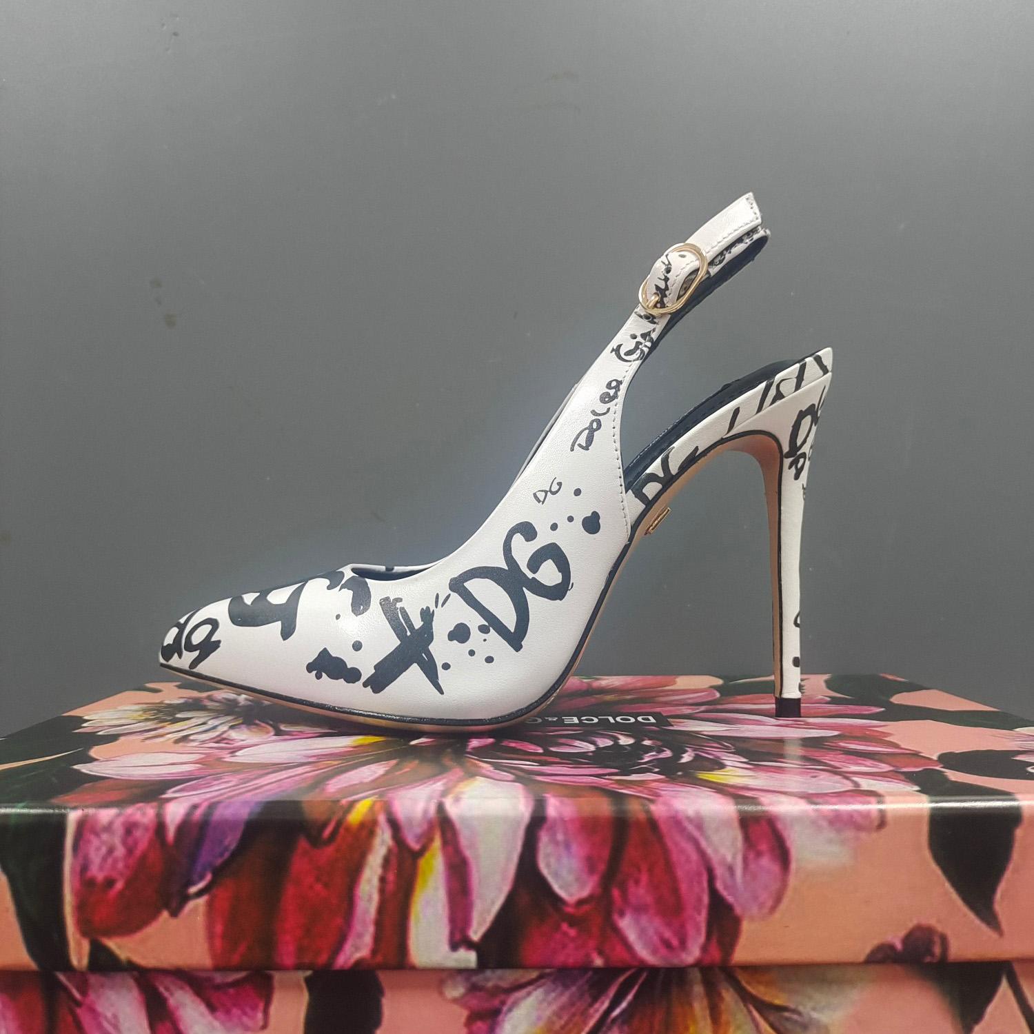 Dolce & Gabbana Calfskin Slingbacks With Logo Print - DopestKickz