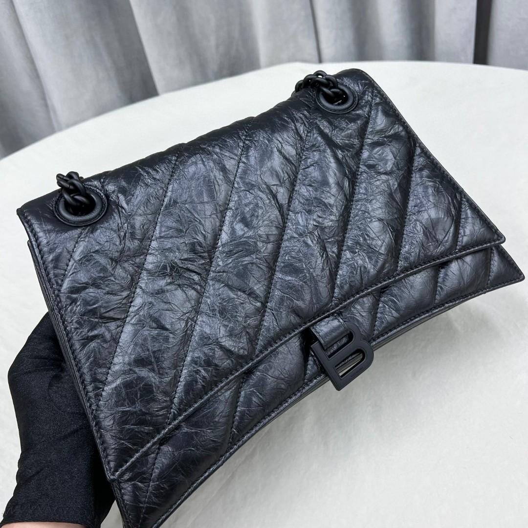 Balenciaga Women's Crush Medium Chain Bag Quilted In Black(31-20-12cm) - DopestKickz