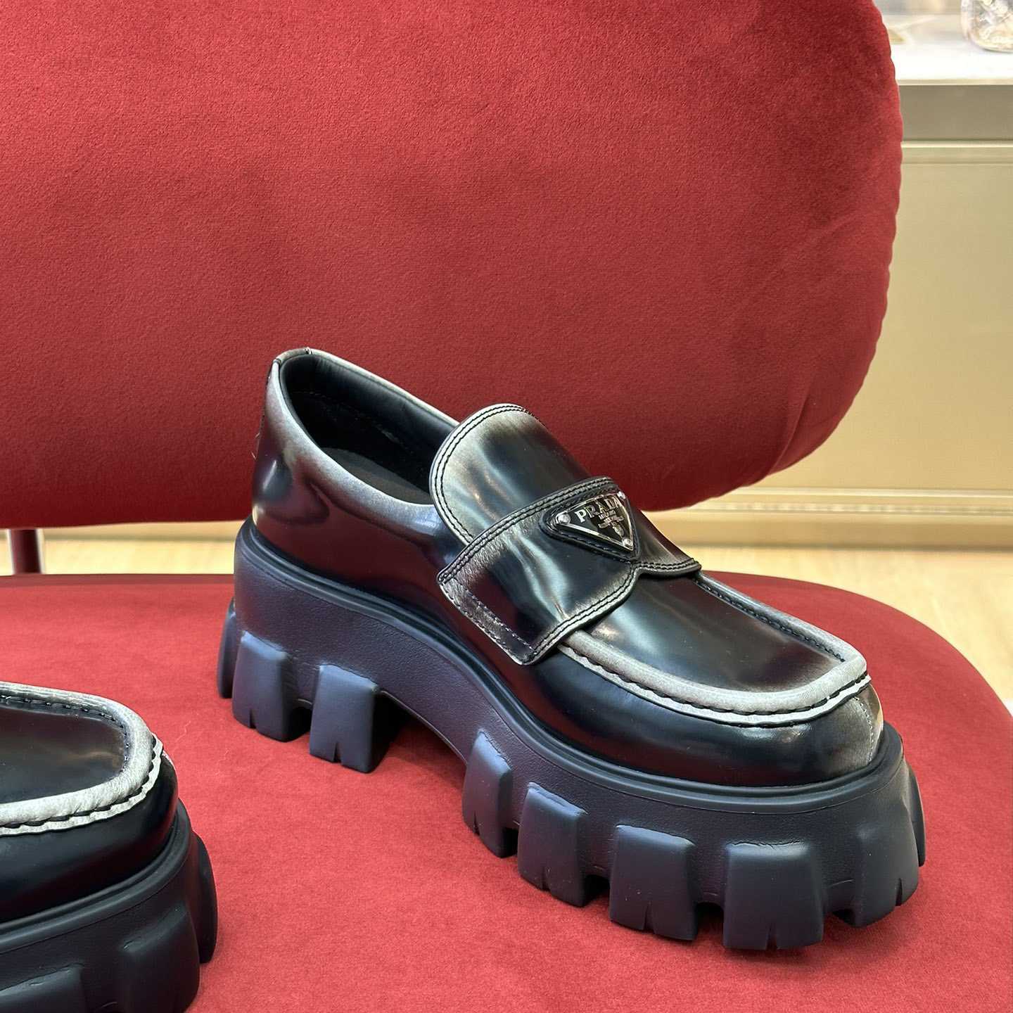 Prada Brushed Leather Monolith Loafers - DopestKickz