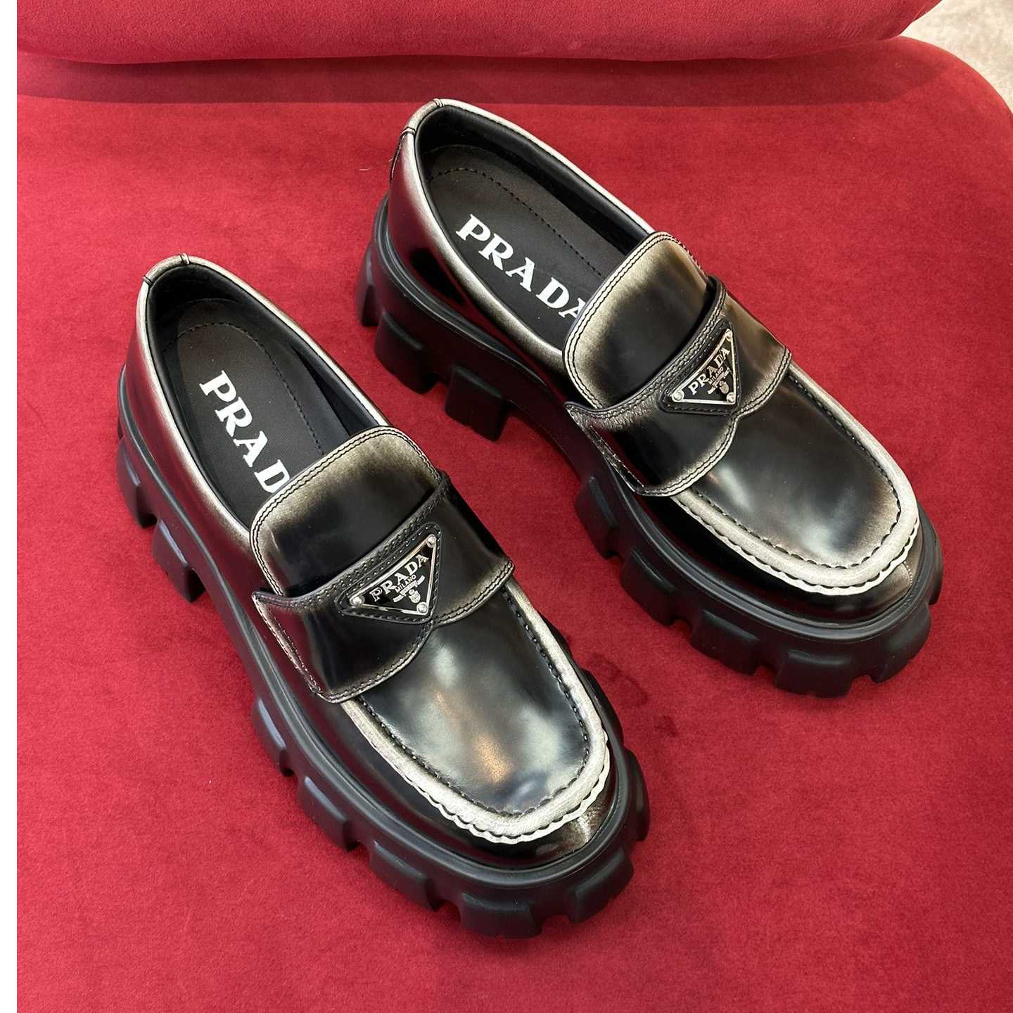 Prada Brushed Leather Monolith Loafers - DopestKickz