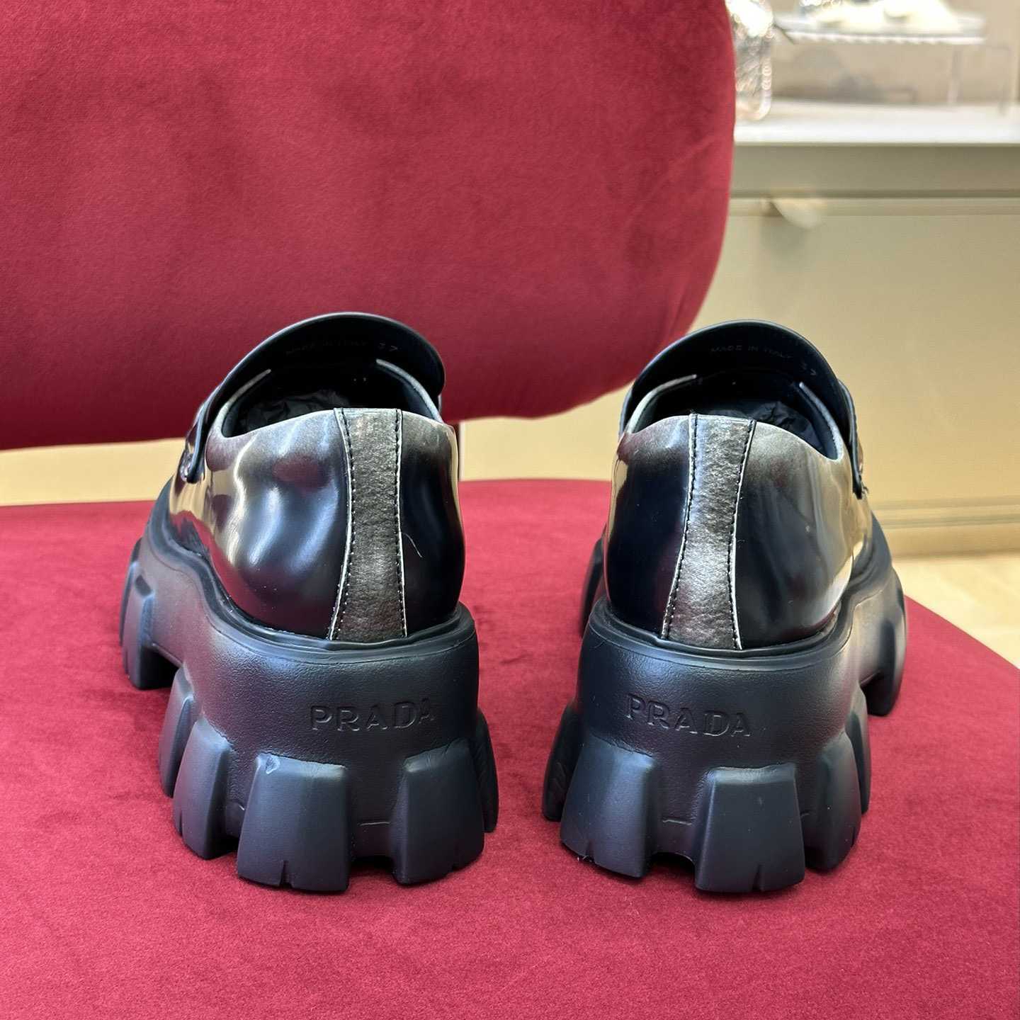Prada Brushed Leather Monolith Loafers - DopestKickz