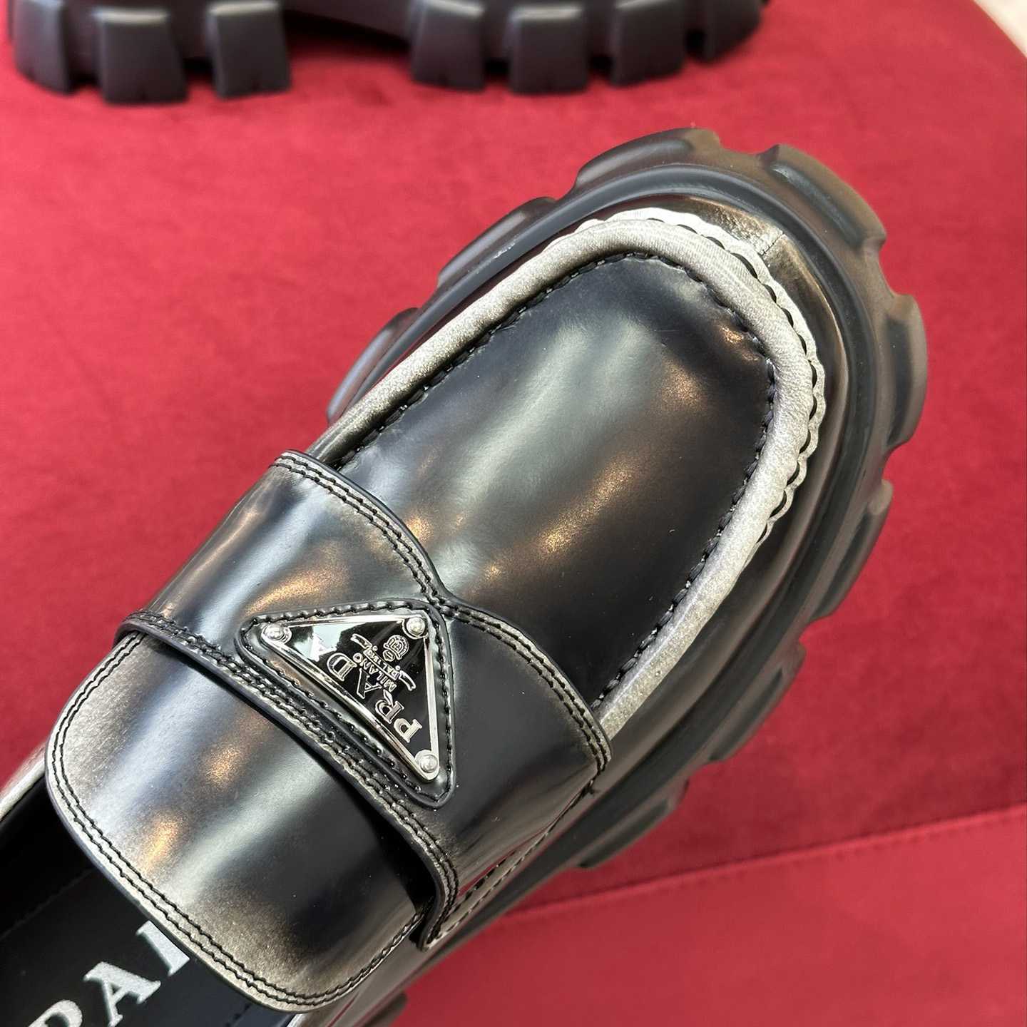 Prada Brushed Leather Monolith Loafers - DopestKickz
