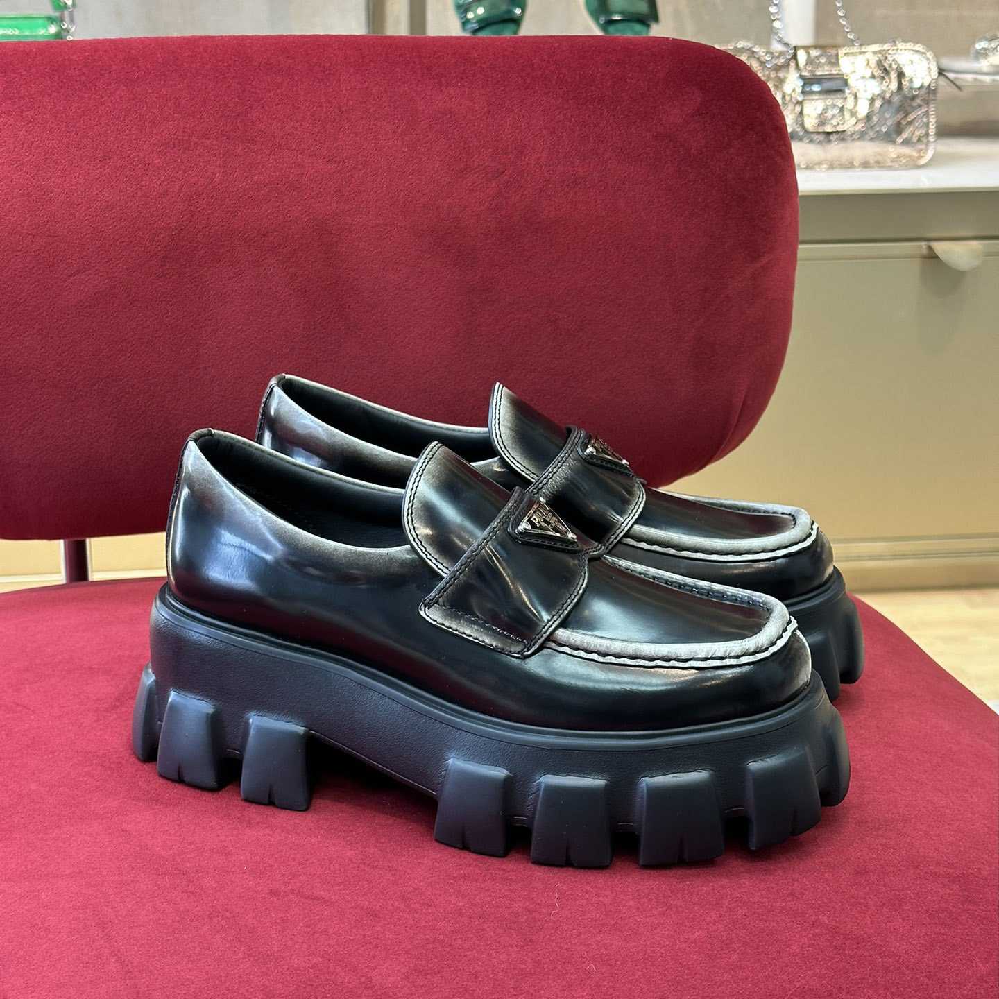 Prada Brushed Leather Monolith Loafers - DopestKickz