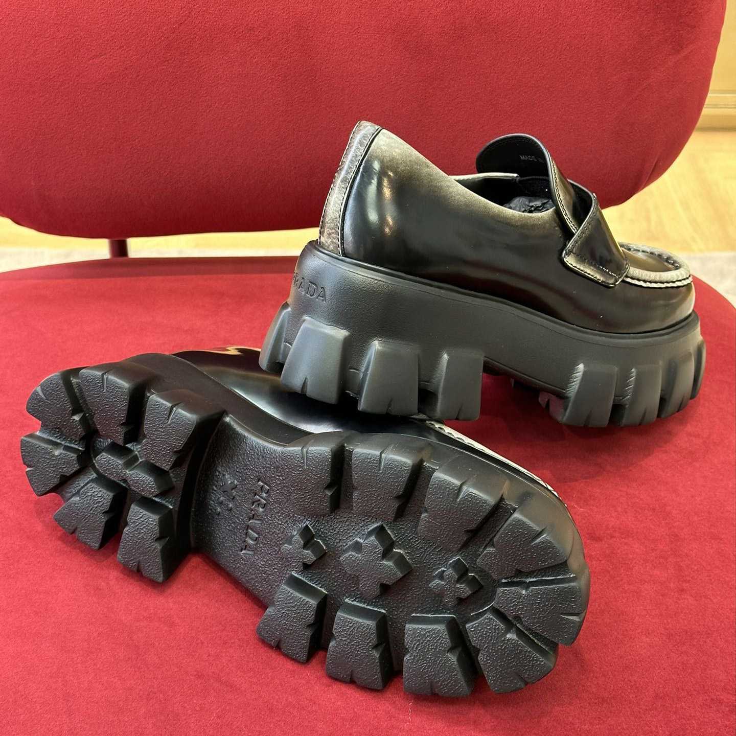Prada Brushed Leather Monolith Loafers - DopestKickz