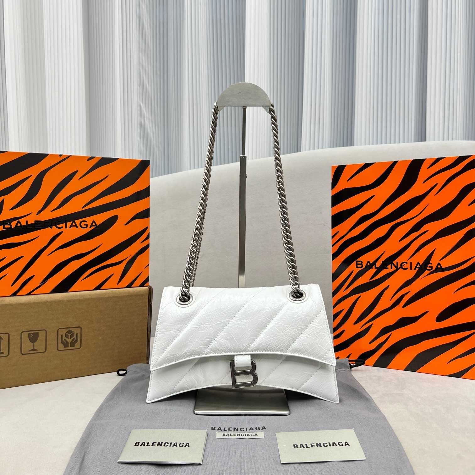 Balenciaga Women's Crush Small Chain Bag Quilted In Optic White(25-15-9.5cm) - DopestKickz
