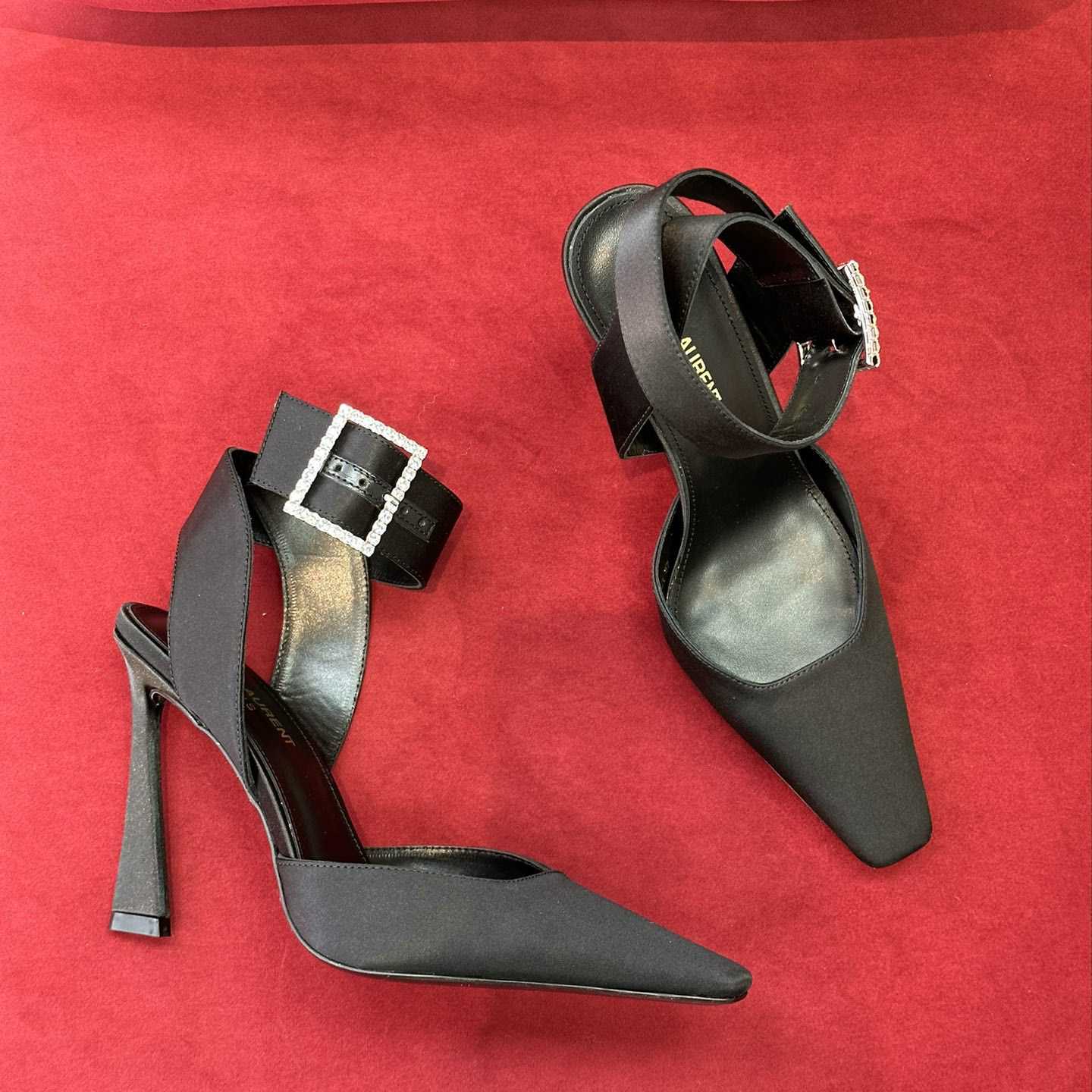 Saint Laurent Fanny Slingback Pumps In Crepe Satin - DopestKickz