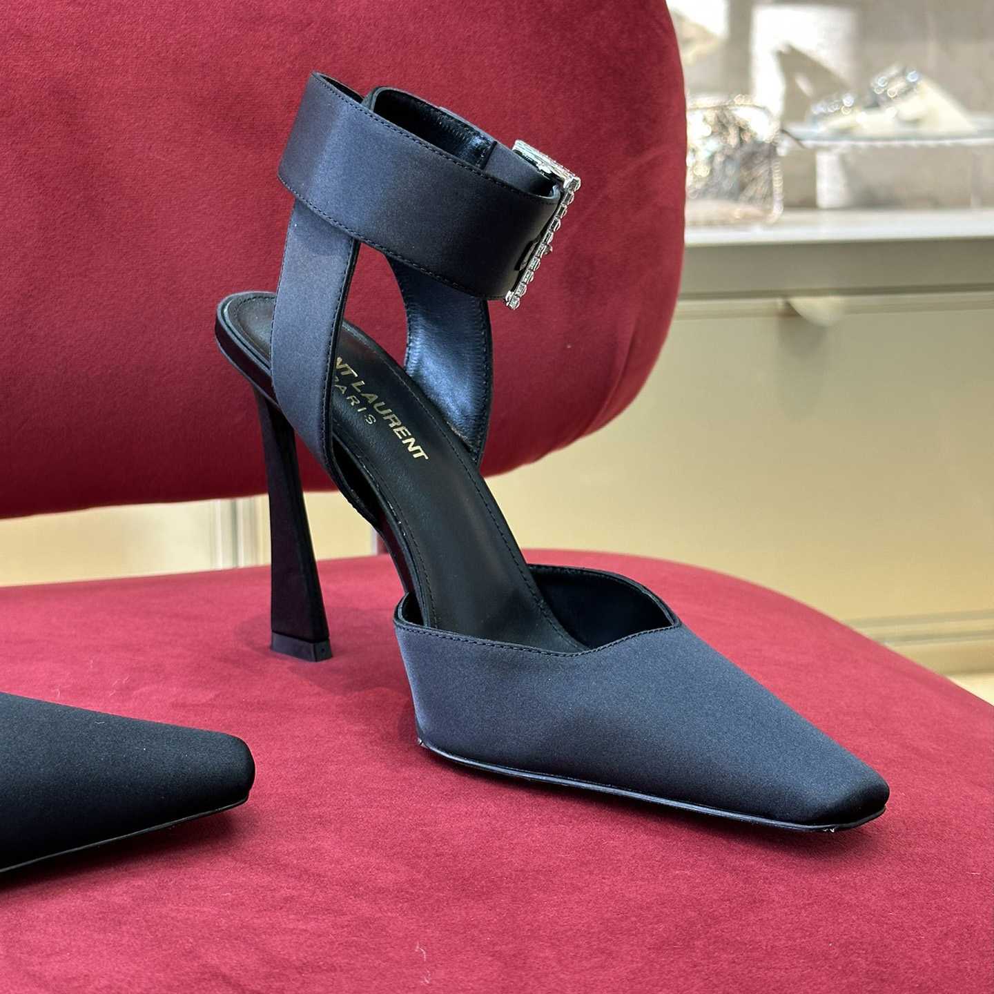 Saint Laurent Fanny Slingback Pumps In Crepe Satin - DopestKickz