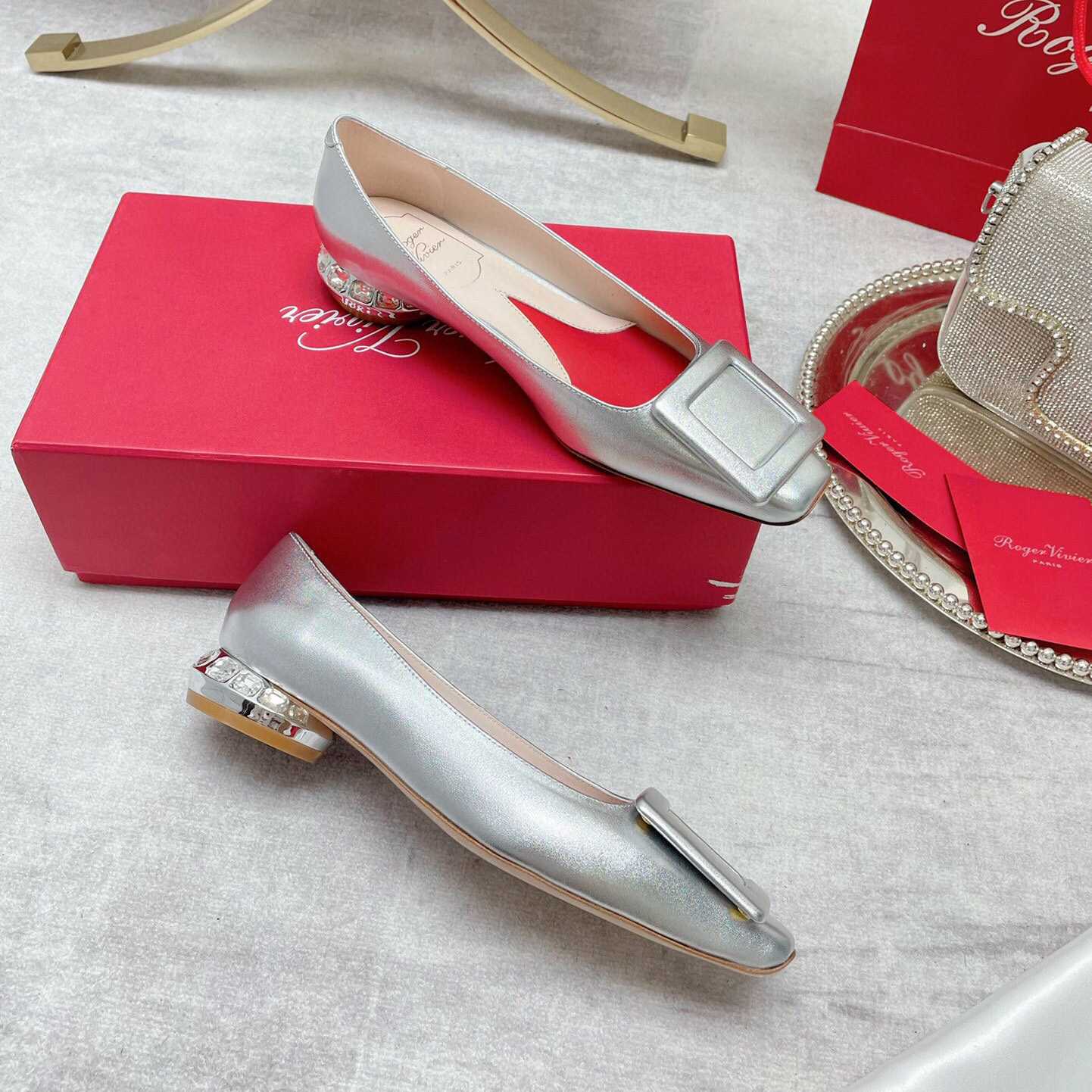 Roger Vivier Strass Heel Covered Buckle Ballerinas In Nappa Leather - DopestKickz