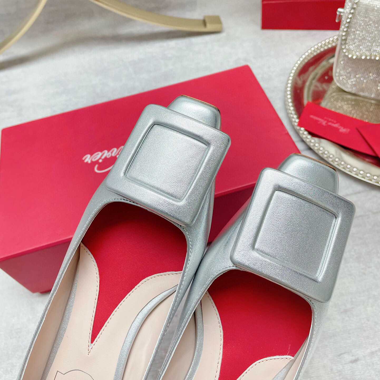 Roger Vivier Strass Heel Covered Buckle Ballerinas In Nappa Leather - DopestKickz