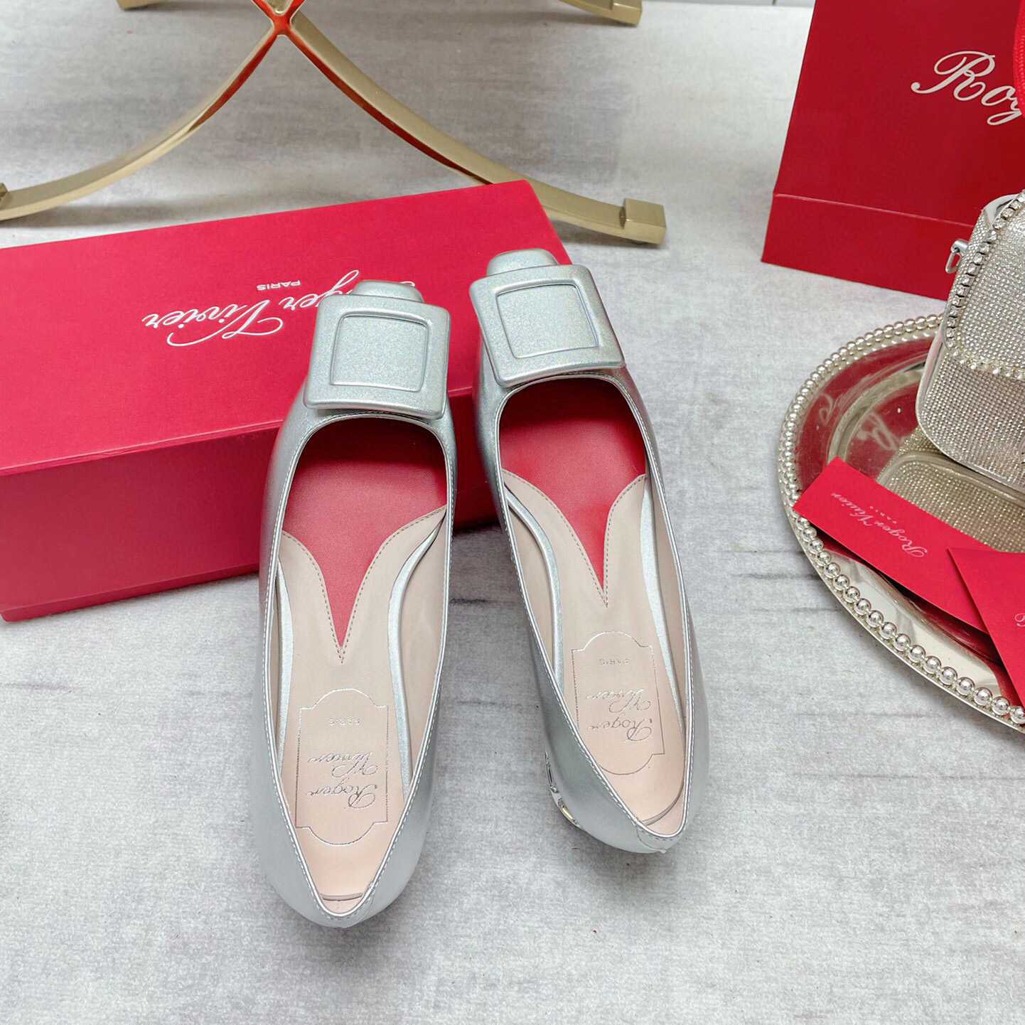 Roger Vivier Strass Heel Covered Buckle Ballerinas In Nappa Leather - DopestKickz