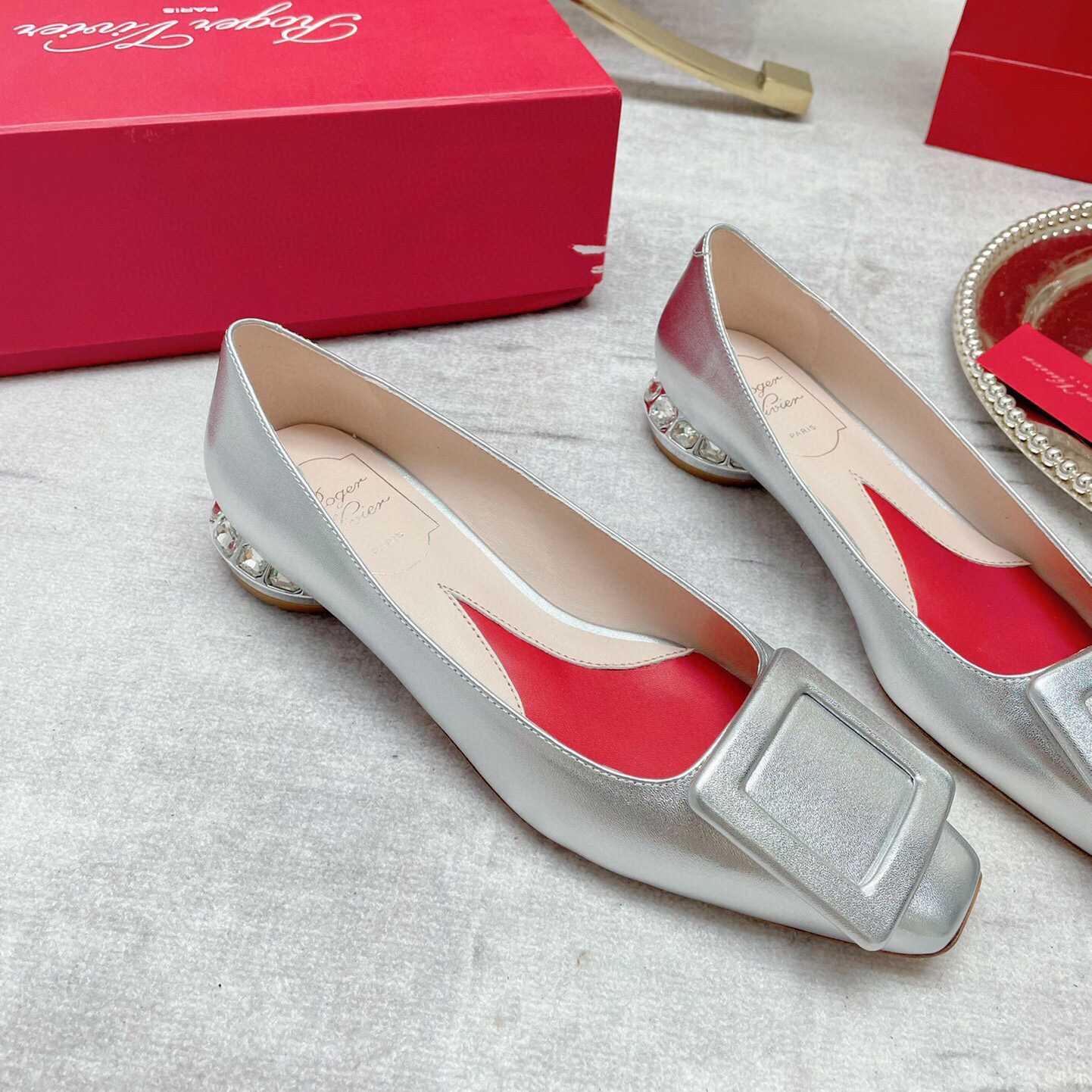 Roger Vivier Strass Heel Covered Buckle Ballerinas In Nappa Leather - DopestKickz