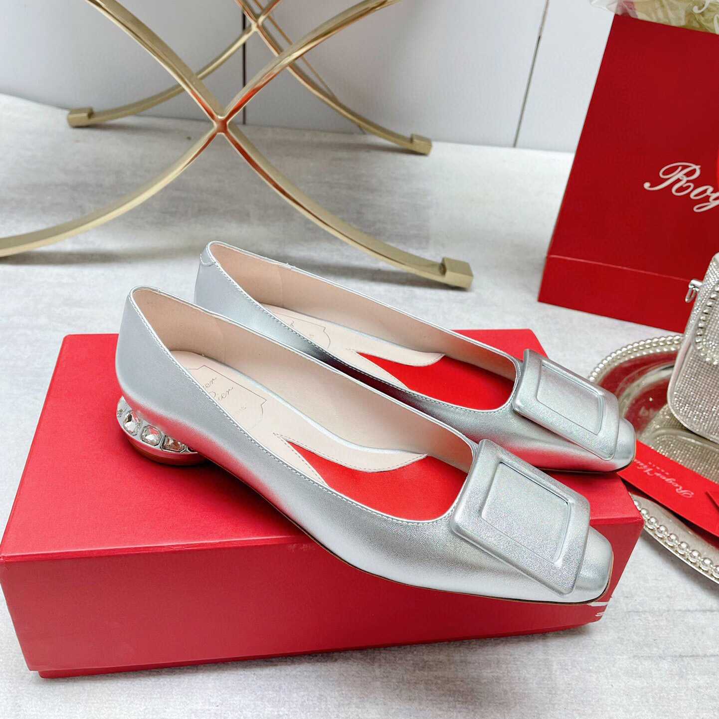Roger Vivier Strass Heel Covered Buckle Ballerinas In Nappa Leather - DopestKickz