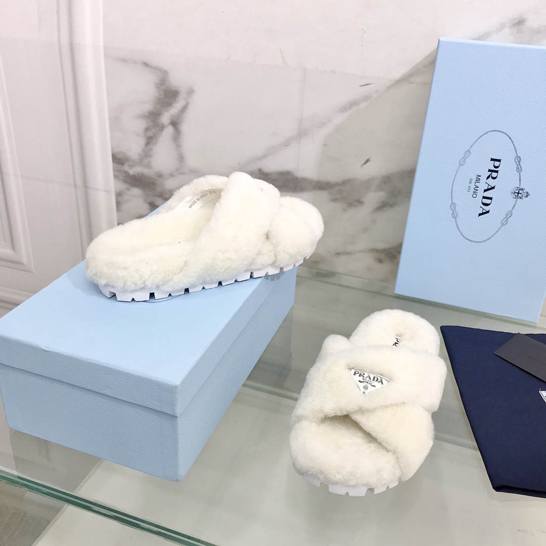Prada Shearling Sandals - DopestKickz
