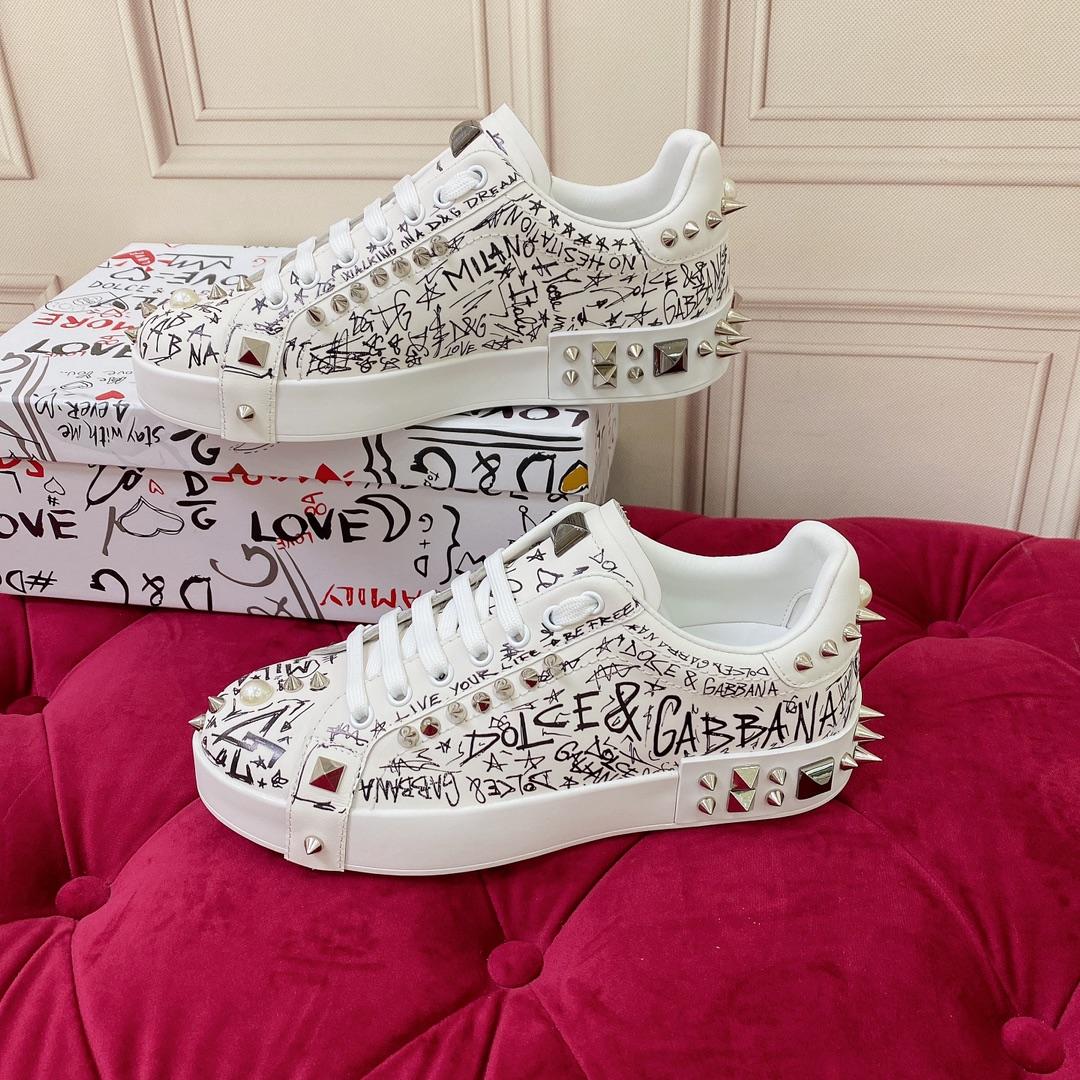 Dolce & Gabbana Calfskin Nappa Portofino Sneakers With Studs - DopestKickz