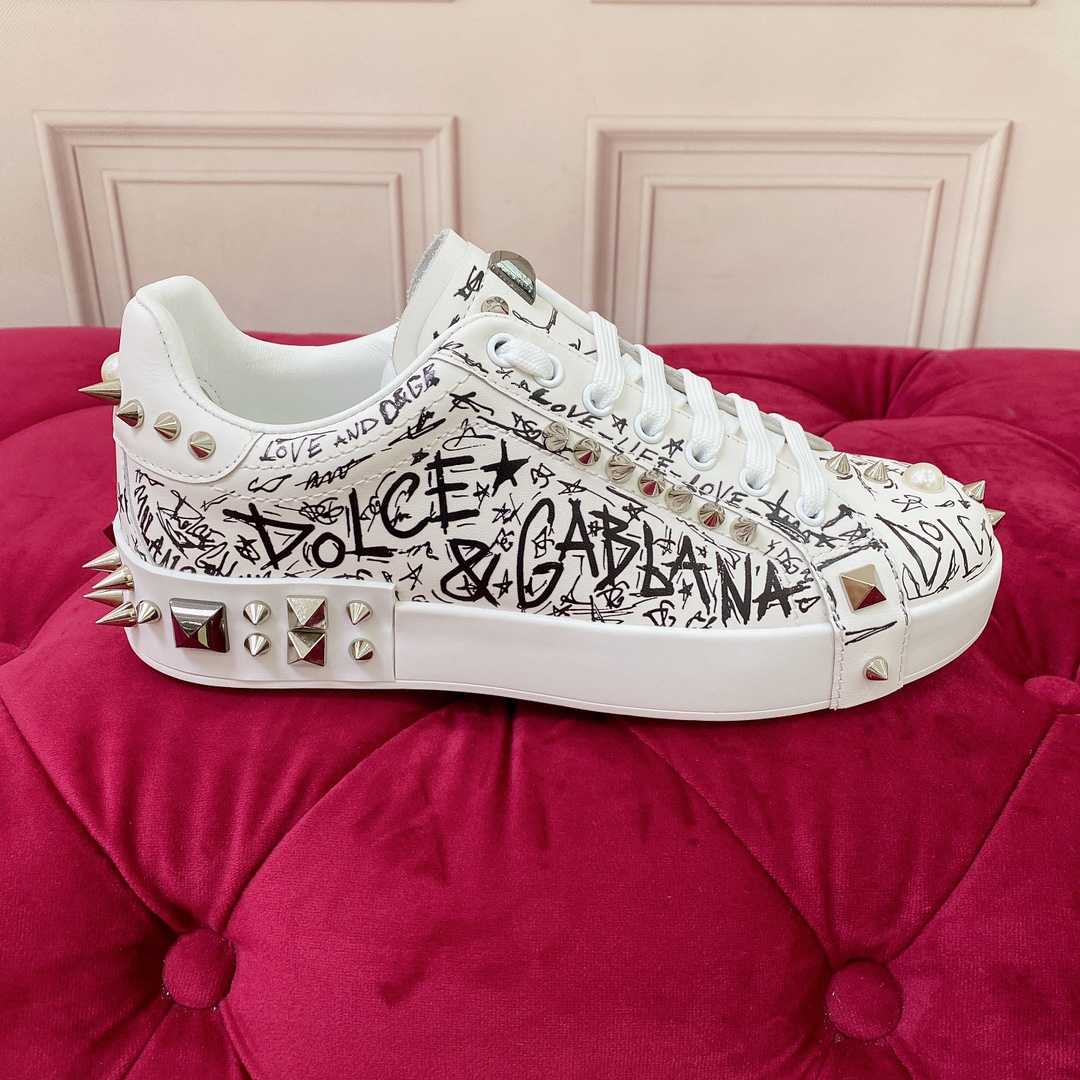 Dolce & Gabbana Calfskin Nappa Portofino Sneakers With Studs - DopestKickz