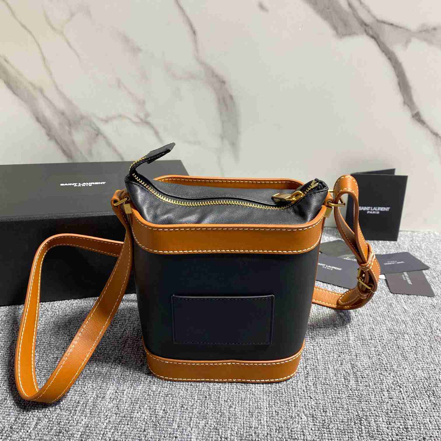 Saint Laurent Aphile Bucket Crossbody Pouch In Smooth Leather - DopestKickz