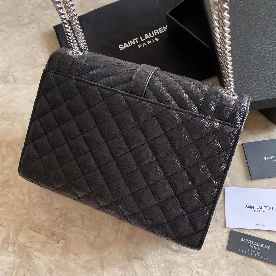 Saint Laurent Envelope Medium Chain Bag In Mix Matelasse Grain De Poudre Embossed Leather - DopestKickz