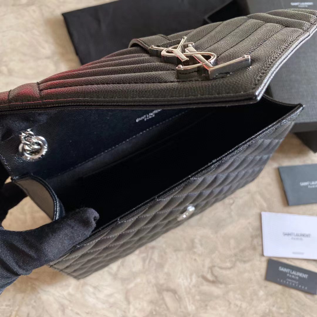 Saint Laurent Envelope Medium Chain Bag In Mix Matelasse Grain De Poudre Embossed Leather - DopestKickz