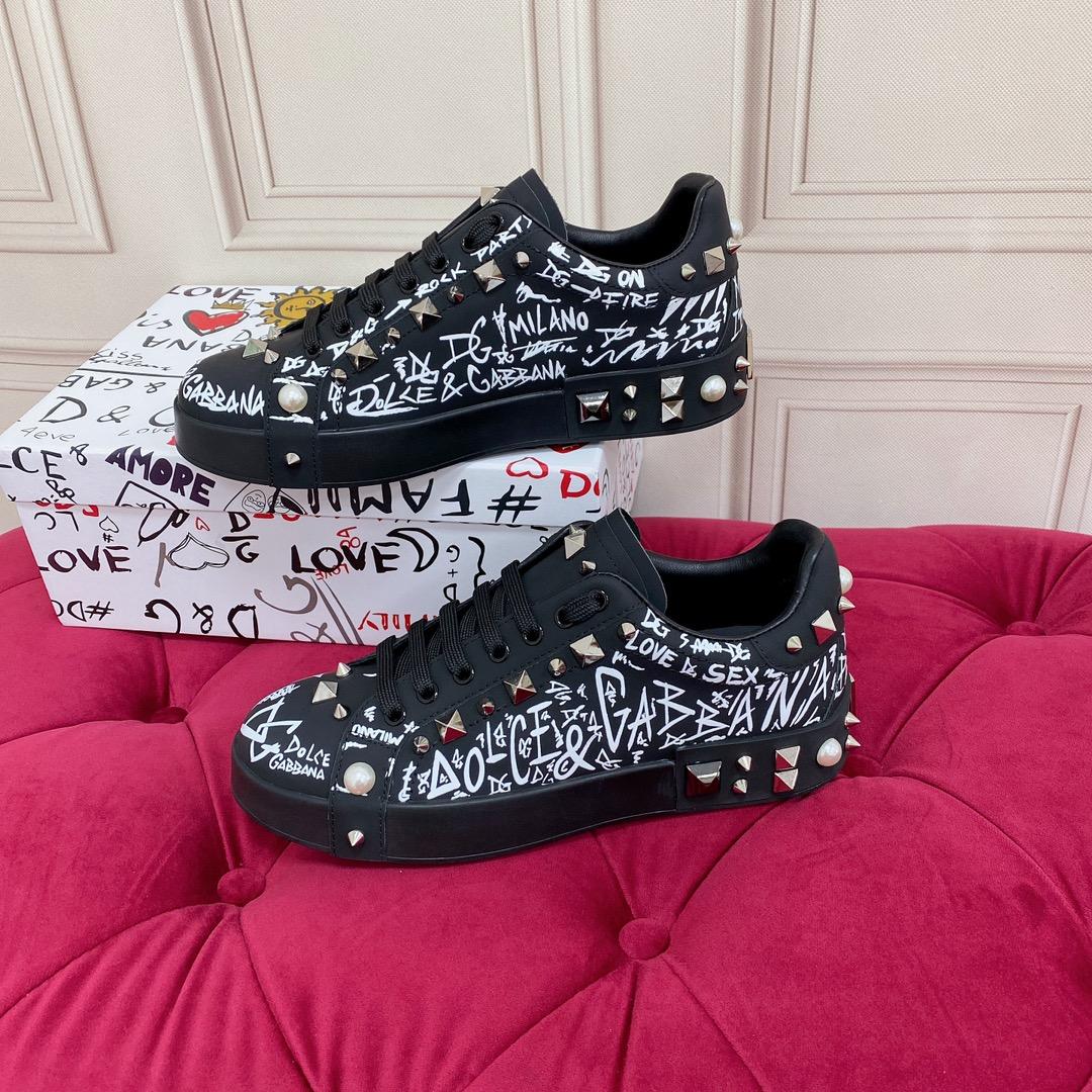 Dolce & Gabbana Calfskin Nappa Portofino Sneakers With Studs - DopestKickz