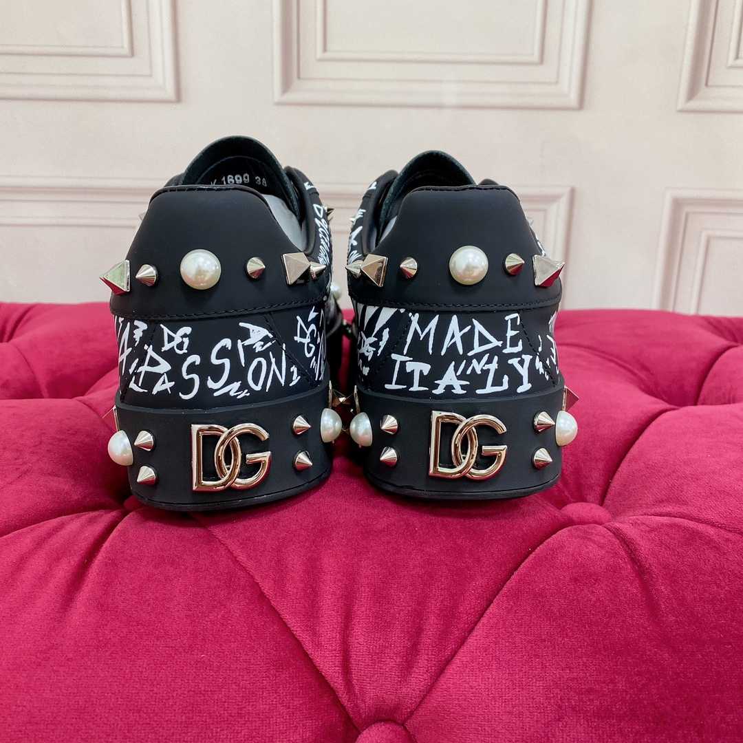 Dolce & Gabbana Calfskin Nappa Portofino Sneakers With Studs - DopestKickz