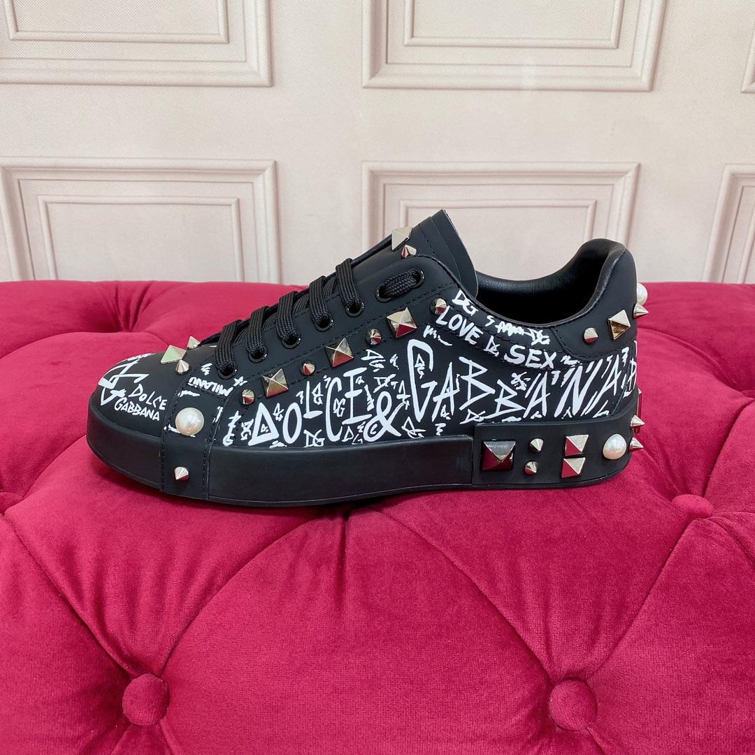 Dolce & Gabbana Calfskin Nappa Portofino Sneakers With Studs - DopestKickz