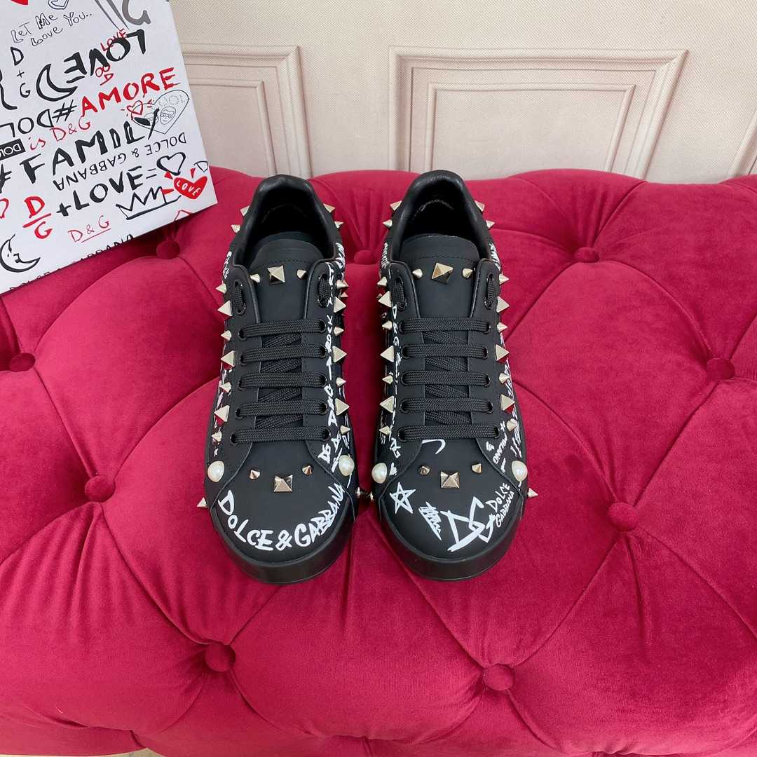 Dolce & Gabbana Calfskin Nappa Portofino Sneakers With Studs - DopestKickz