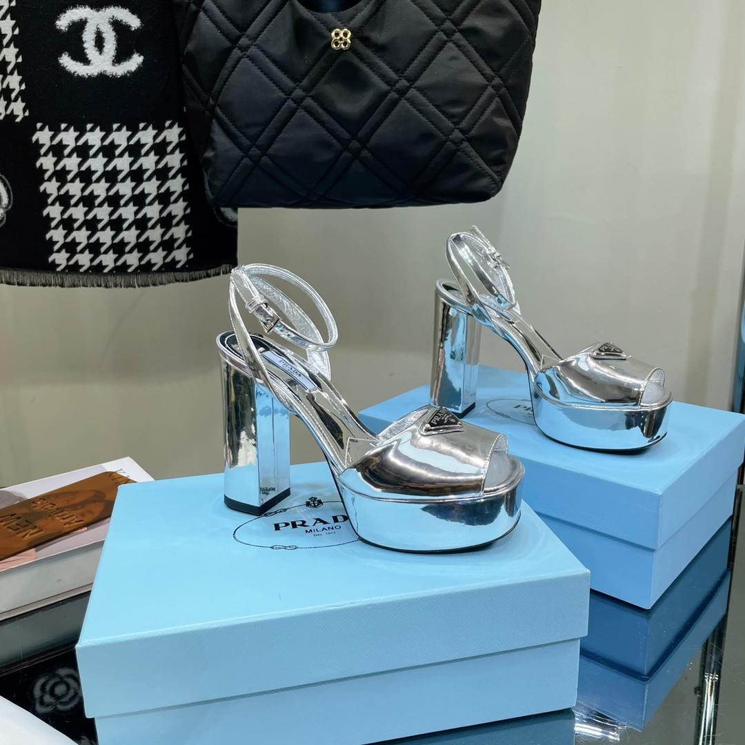 Prada Metallic Leather Platform Sandals - DopestKickz