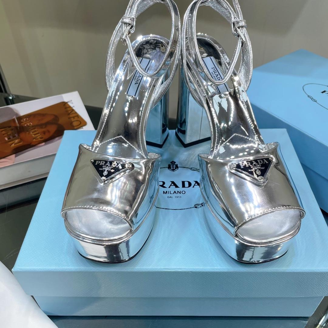 Prada Metallic Leather Platform Sandals - DopestKickz